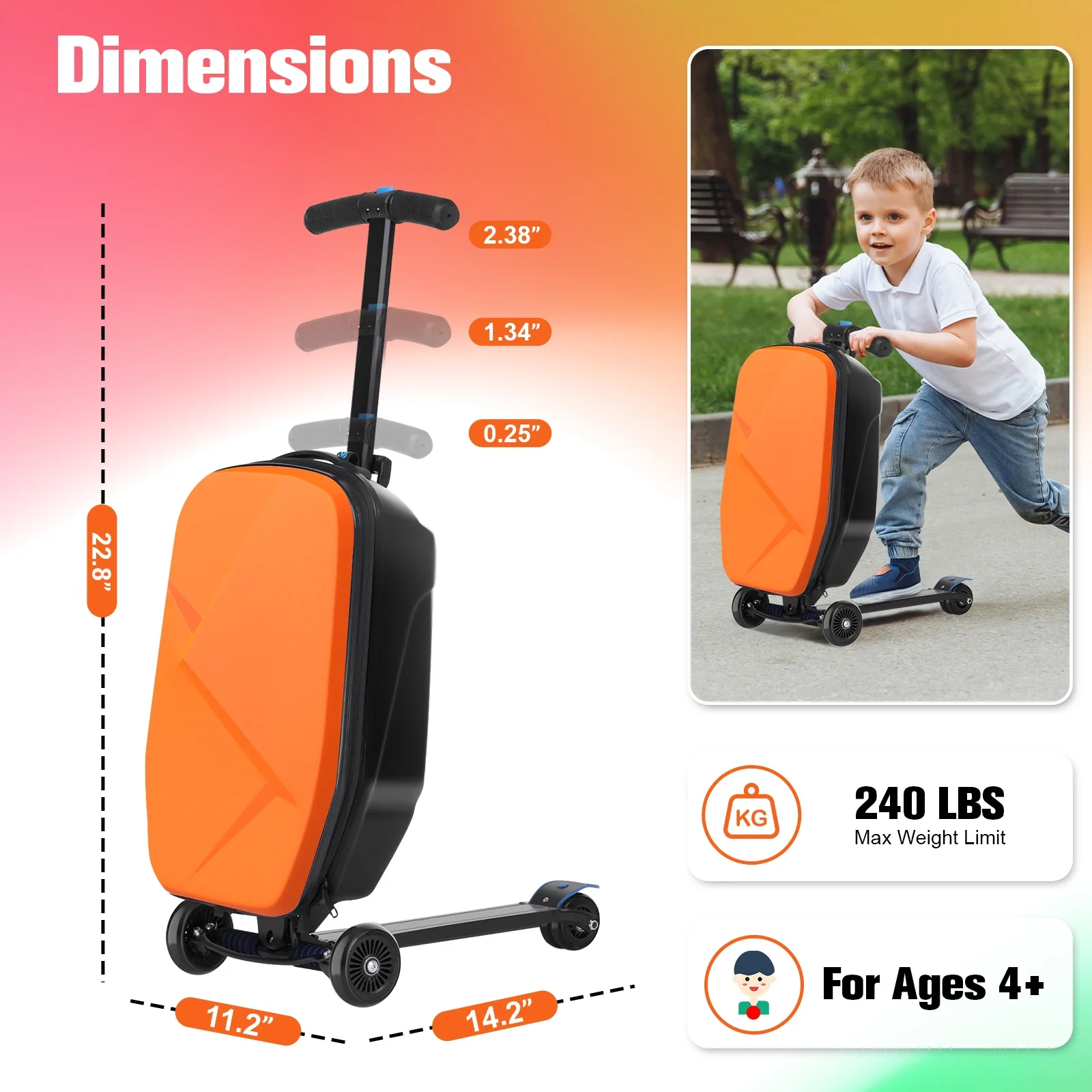 Advwin Scooter Luggage for Kids & Adults, Hardside Ride on Suitcase for Kids Ages 4-15 Multifunctional Lightweight Foldable Carry on Luggage with Wheels Ride on for Children Teenagers, Pink - Image 35