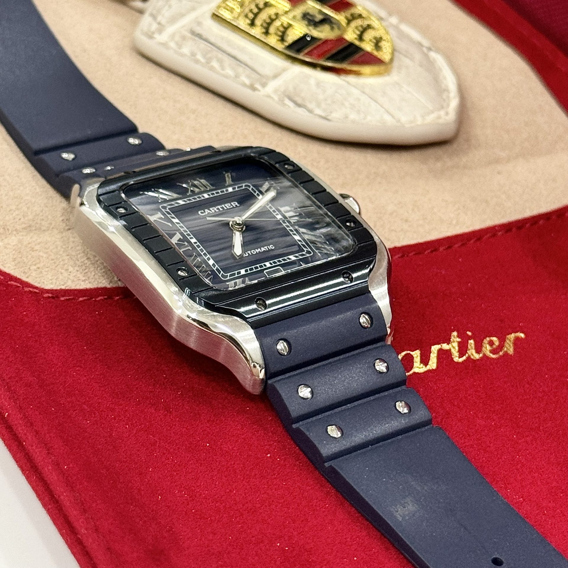 Cartier Santos Replica 1:1 Watch Rubber Blue Strap BV Factory 39.8mm - Top club