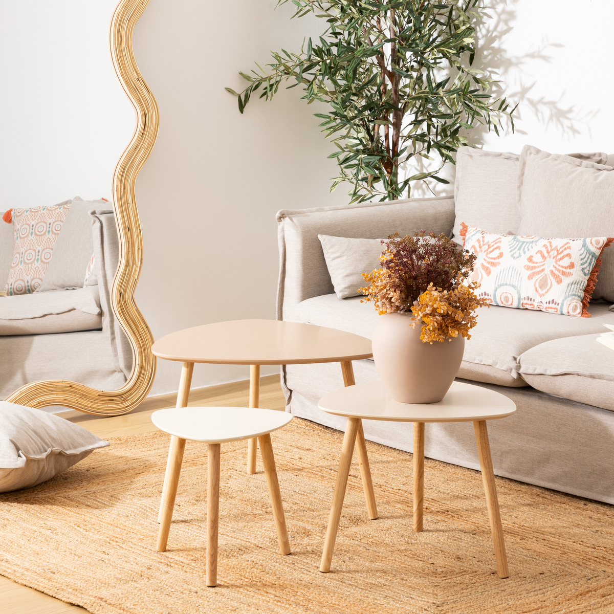 3 nesting tables "Mileo" Beige, 60x60x45 cm