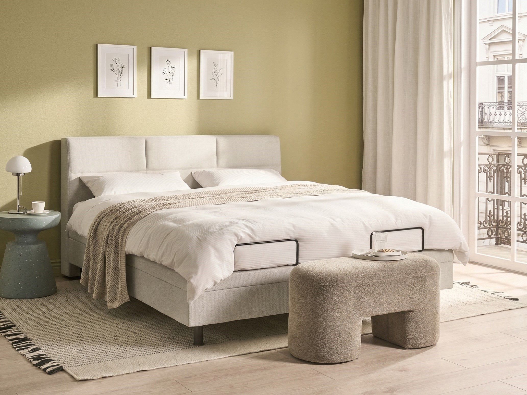 Adjustable Bed Fabric VICEROY 180 x 200 cm (EU Super King) Light Beige
