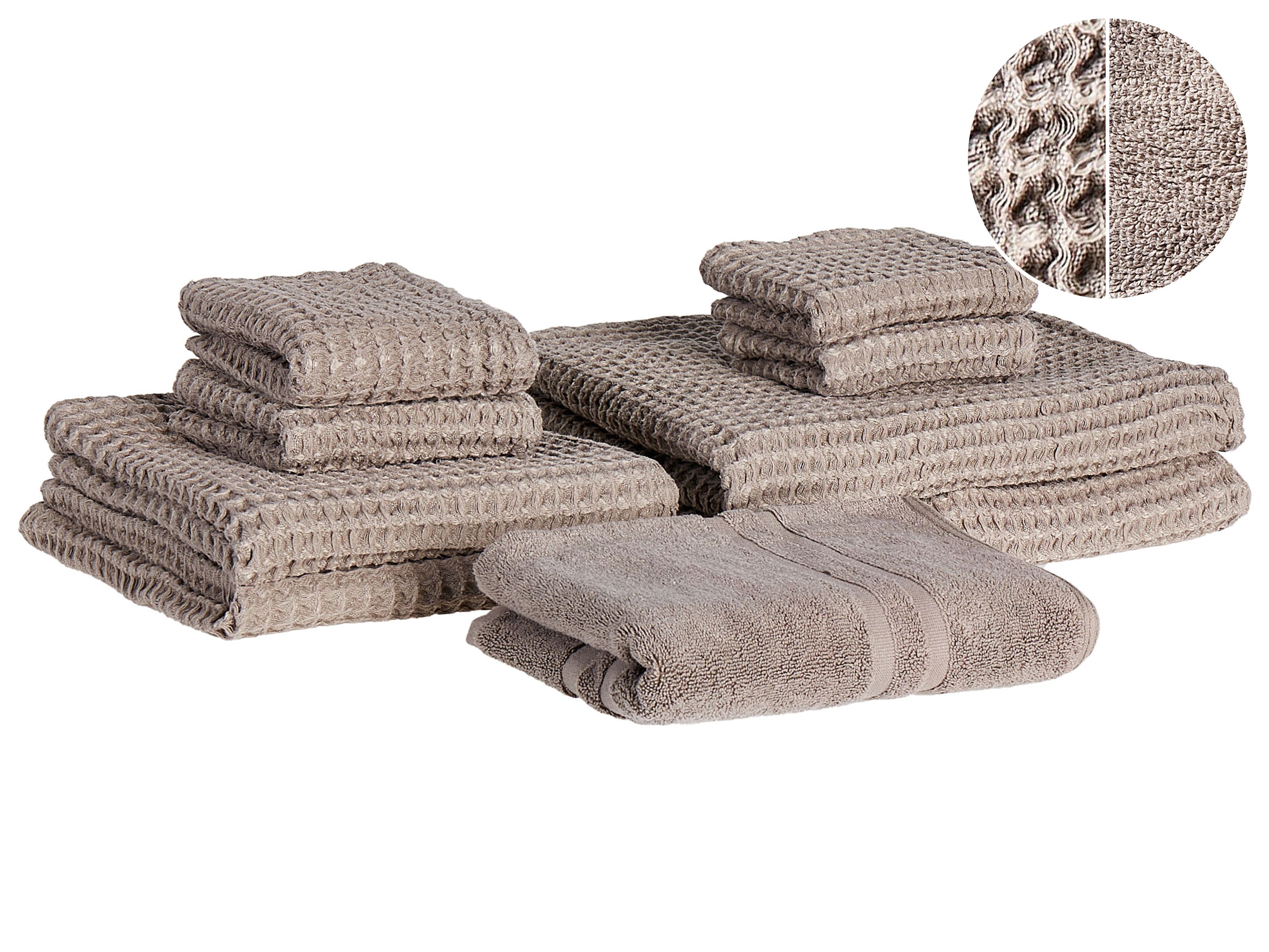 Set of 9 Towels AREORA Cotton Taupe