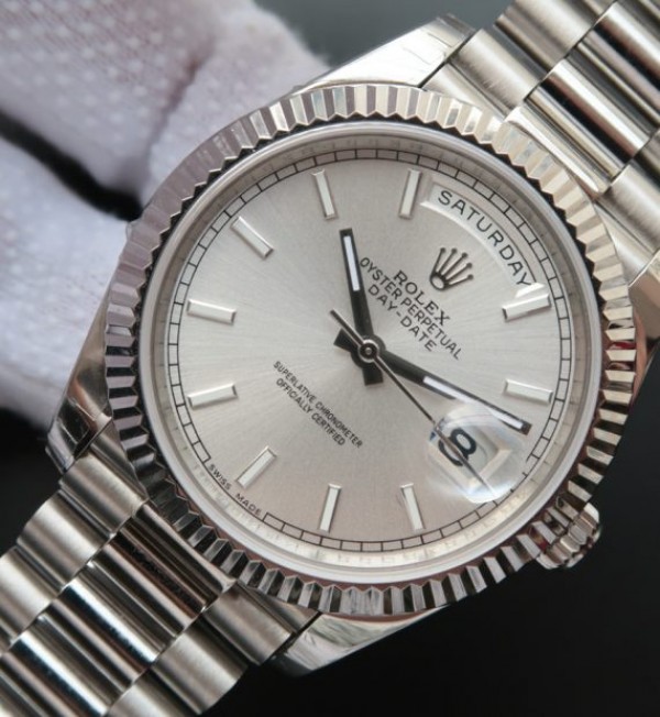 Replica Rolex Day-Date II SS Silver Dial SS Bracelet A3255 - Elite Watch Atelier