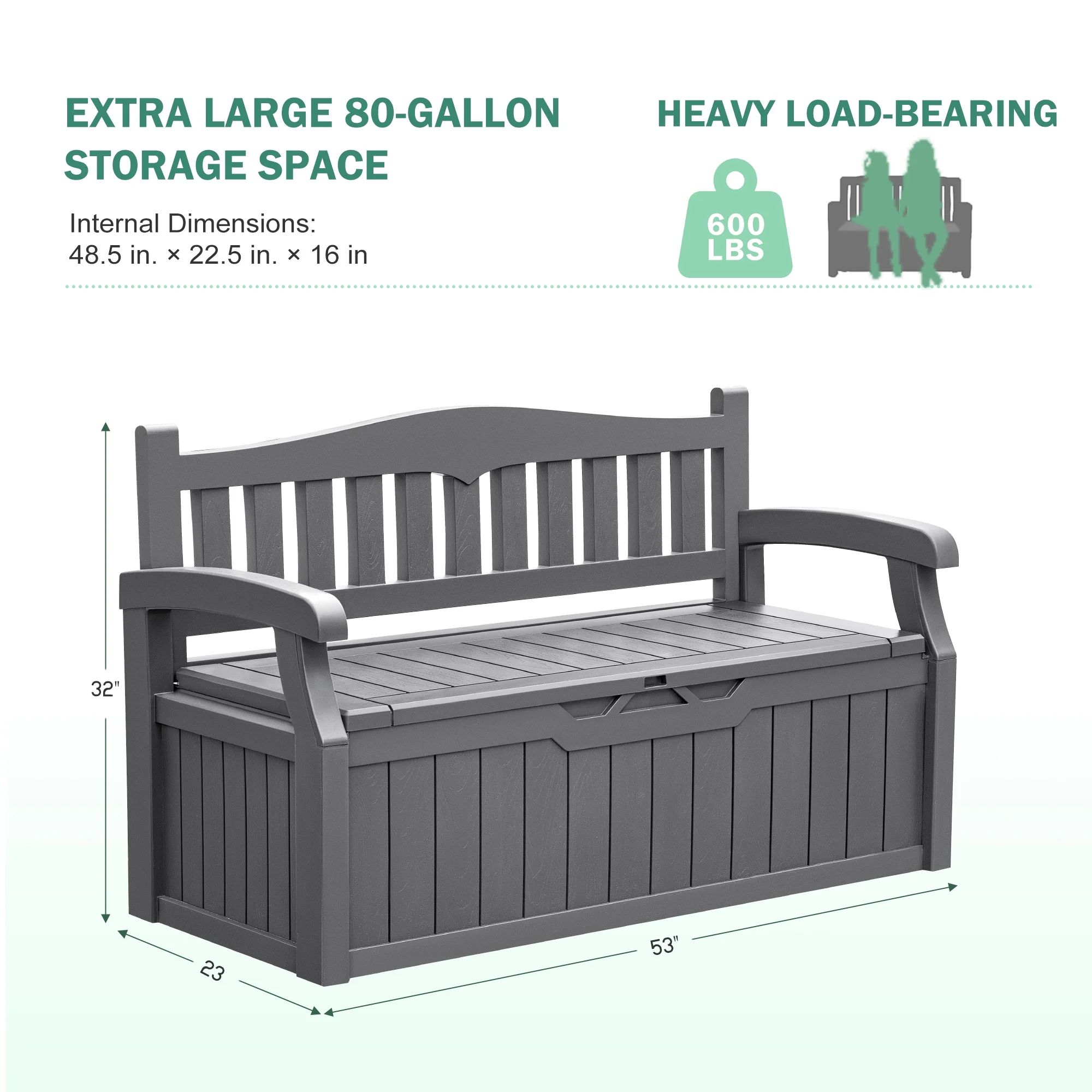 Homall 80 Gallon Plastic Storage Bench Made Of Durable Weatherproof Resin And Deck-Box Organized Storage Compartment For Outdoor Patios And Lawns,Black - Image 17