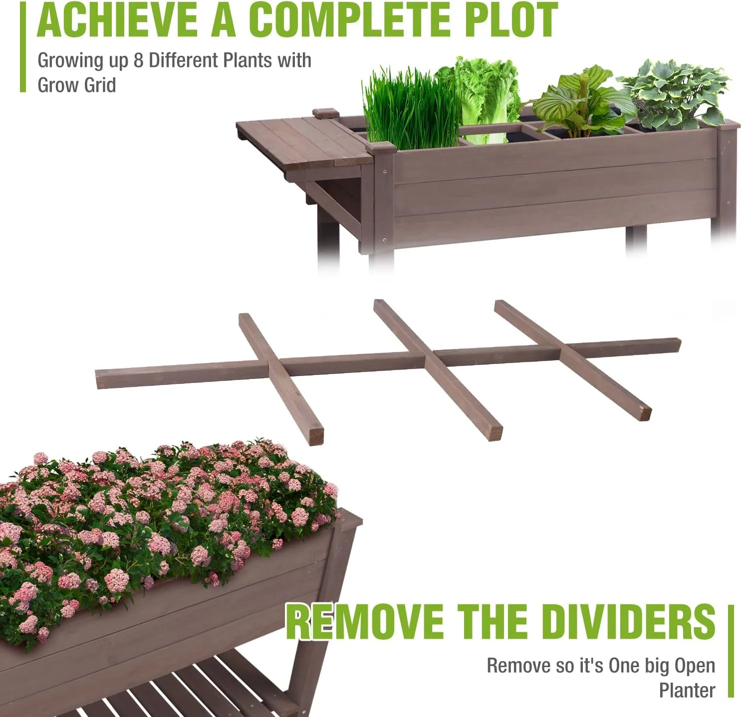 MEDEHOO Elevated Wooden Planter Box with Locking Casters - 52.7