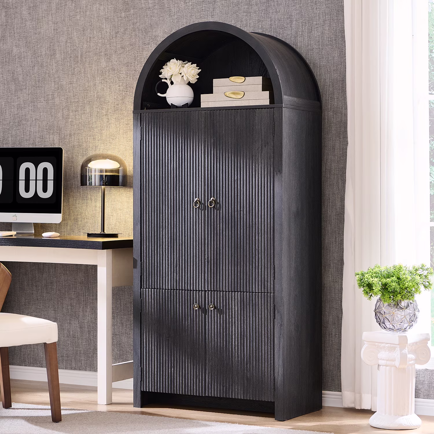 IFGET 71-Inch Arched 4-Tier Bookcase with Glass Doors and Drawers - Image 11
