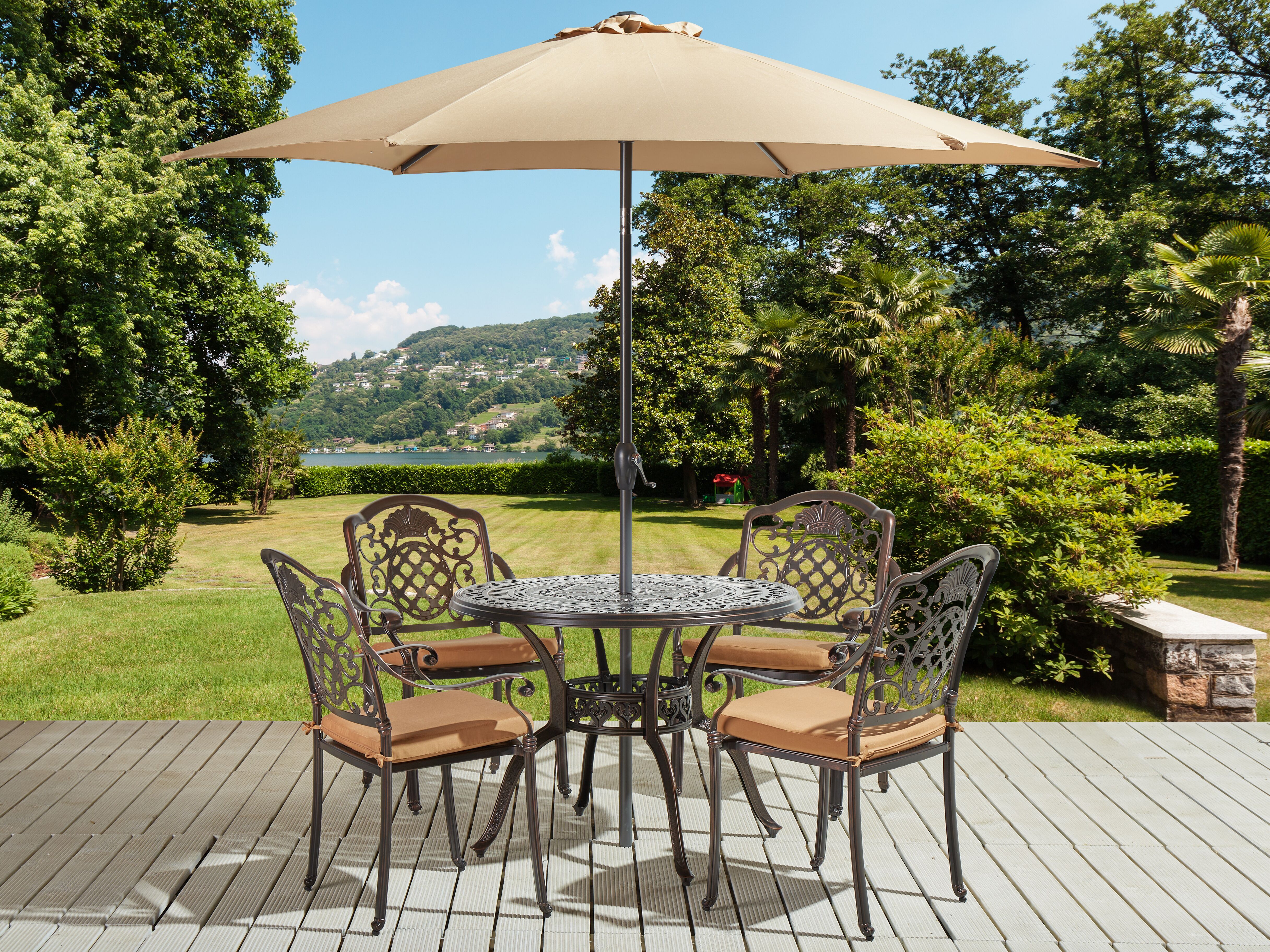 Garden Dining Set 4 Seater SALENTO with Parasol (16 Options) Metal Dark Brown