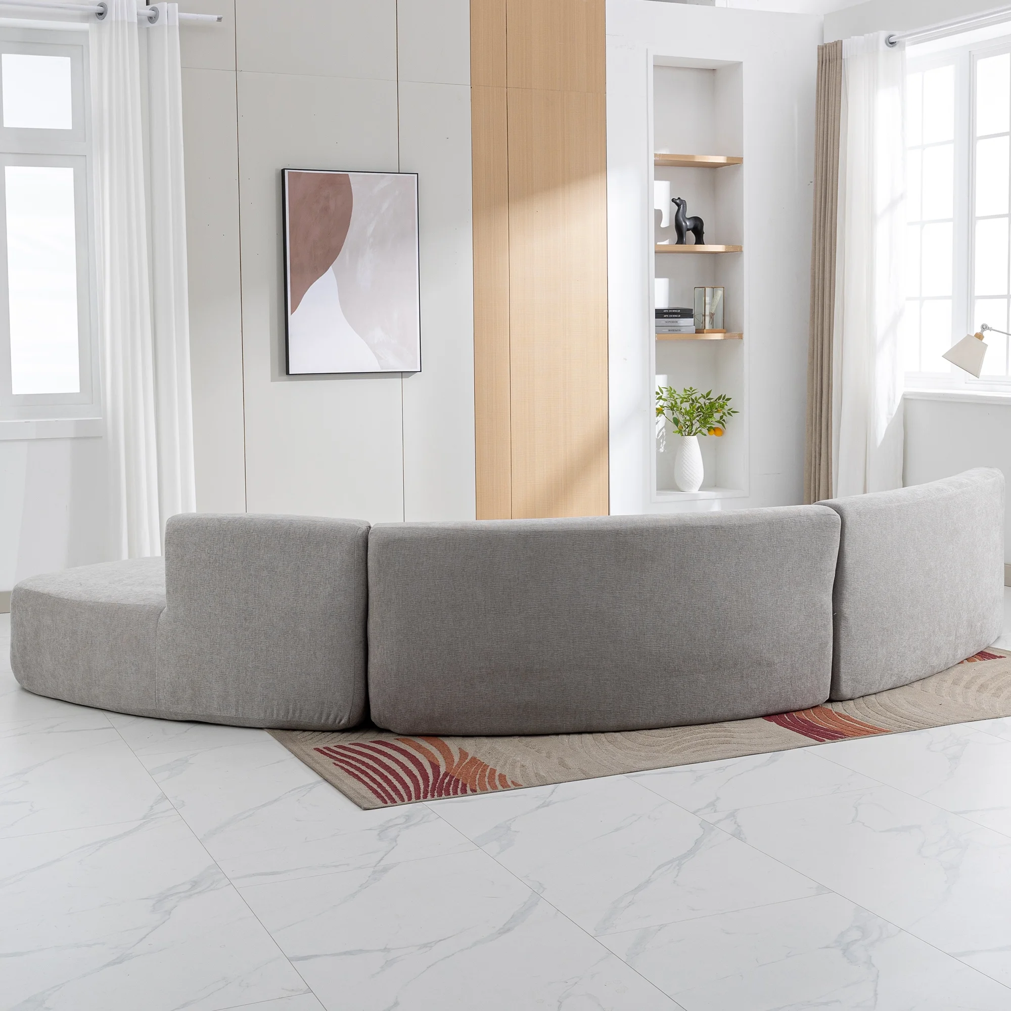 Harper & Bright Designs Modern Curved Floor Sofa Set, Modular Sectional Sponge Couch for Living Room, 2 PC Free Combination No Assembly Foam-Filled Sofa, Beige - Image 52