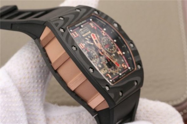 Replica Richard Mille RM011 NTPT Lotus F1 Team RG Chronograph KVF Crystal Skeleton Dial Red Black Rubber Strap A7750 - Top club