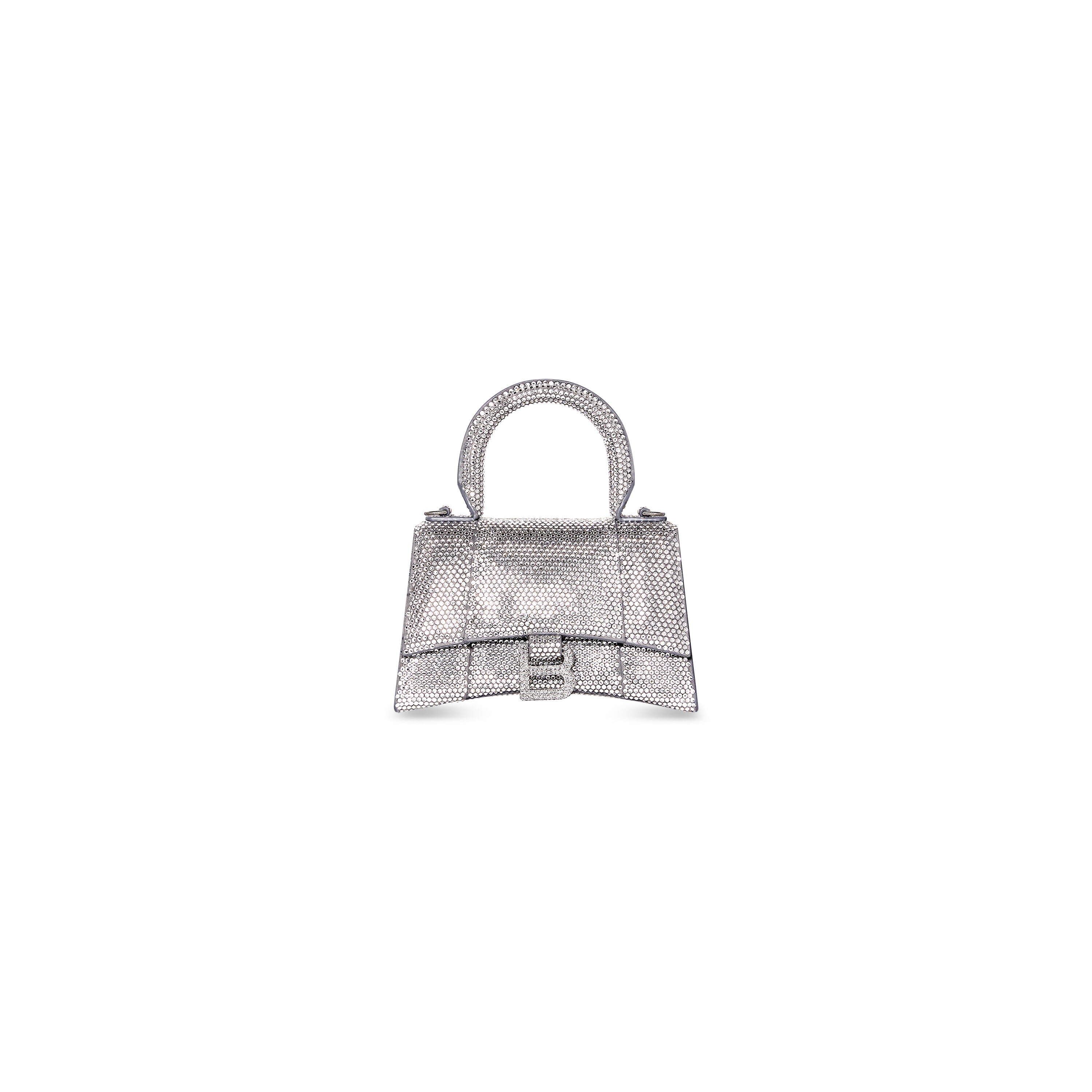 WOMEN'S HOURGLASS XS HANDBAG WITH RHINESTONES IN GREY - Replicaclubs