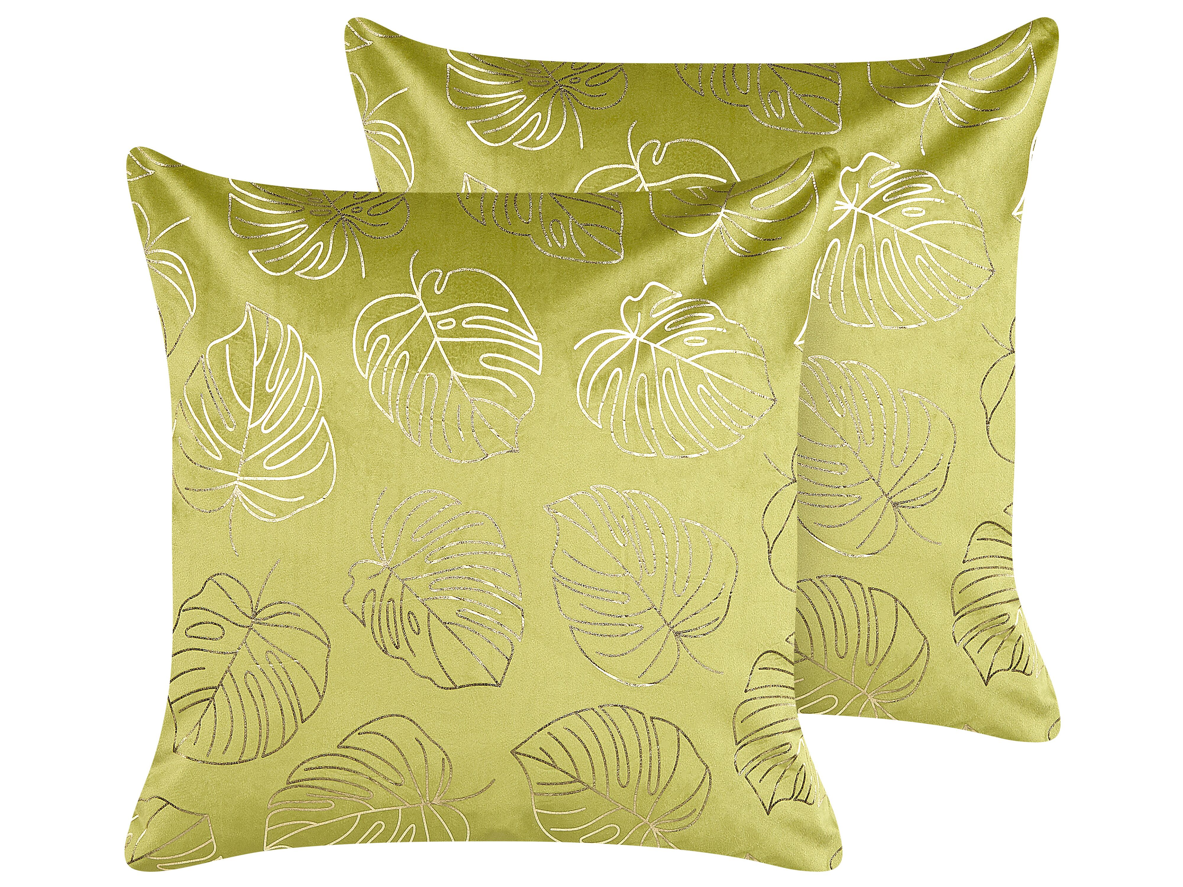 Set of 2 Decorative Cushions DELICIOSA Velvet 45 x 45 cm Light Green Plant Pattern