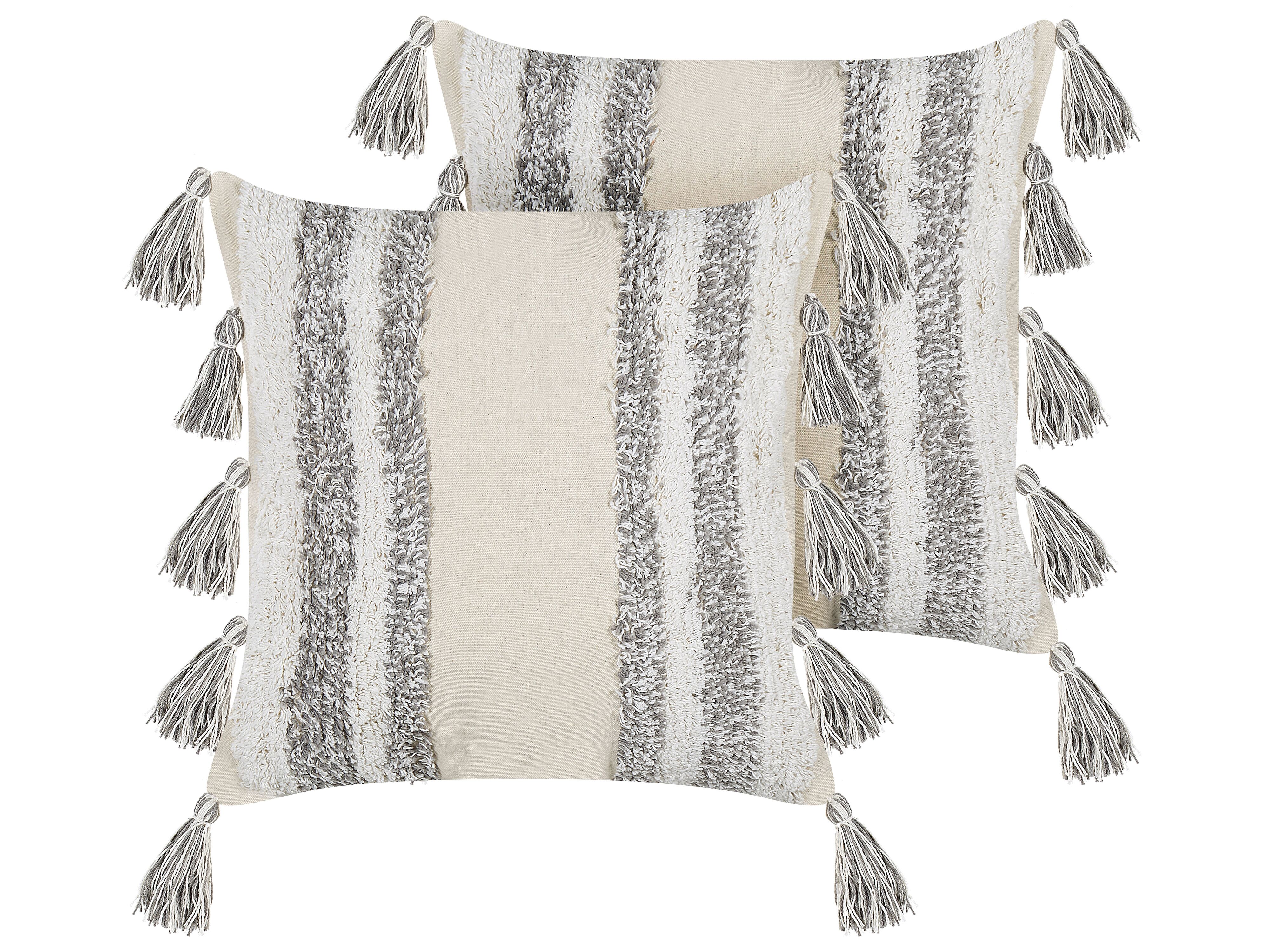 Set of 2 Decorative Cushions HELICONIA Cotton 45 x 45 cm Beige Striped