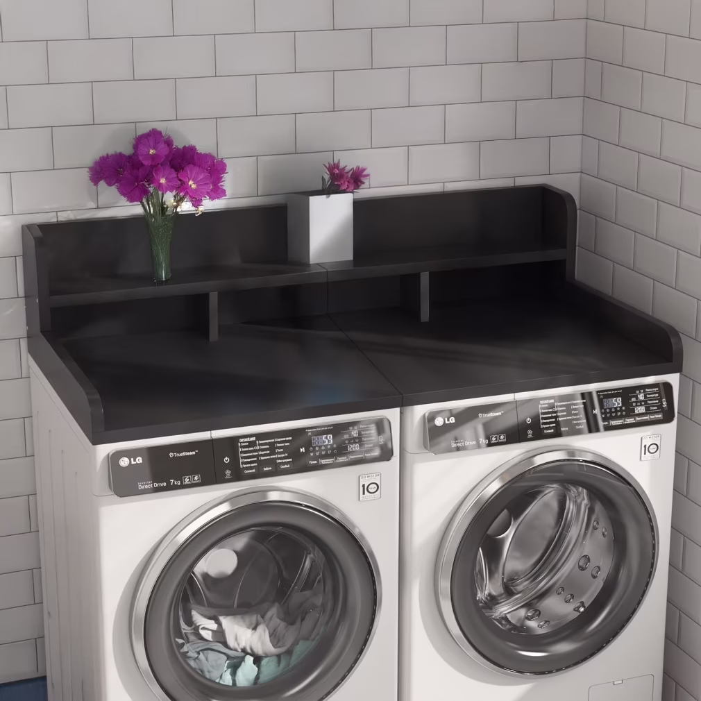 Modern Washer Dryer Countertop with 2-Tier Shelf,Laundry Room Countertop Organization Storage with 2.75" H Guard Edge Rails,Non-Slip Pad,Waterproof and Easy to Clean,54"W x 27.55"D,Natural Wood - Image 13