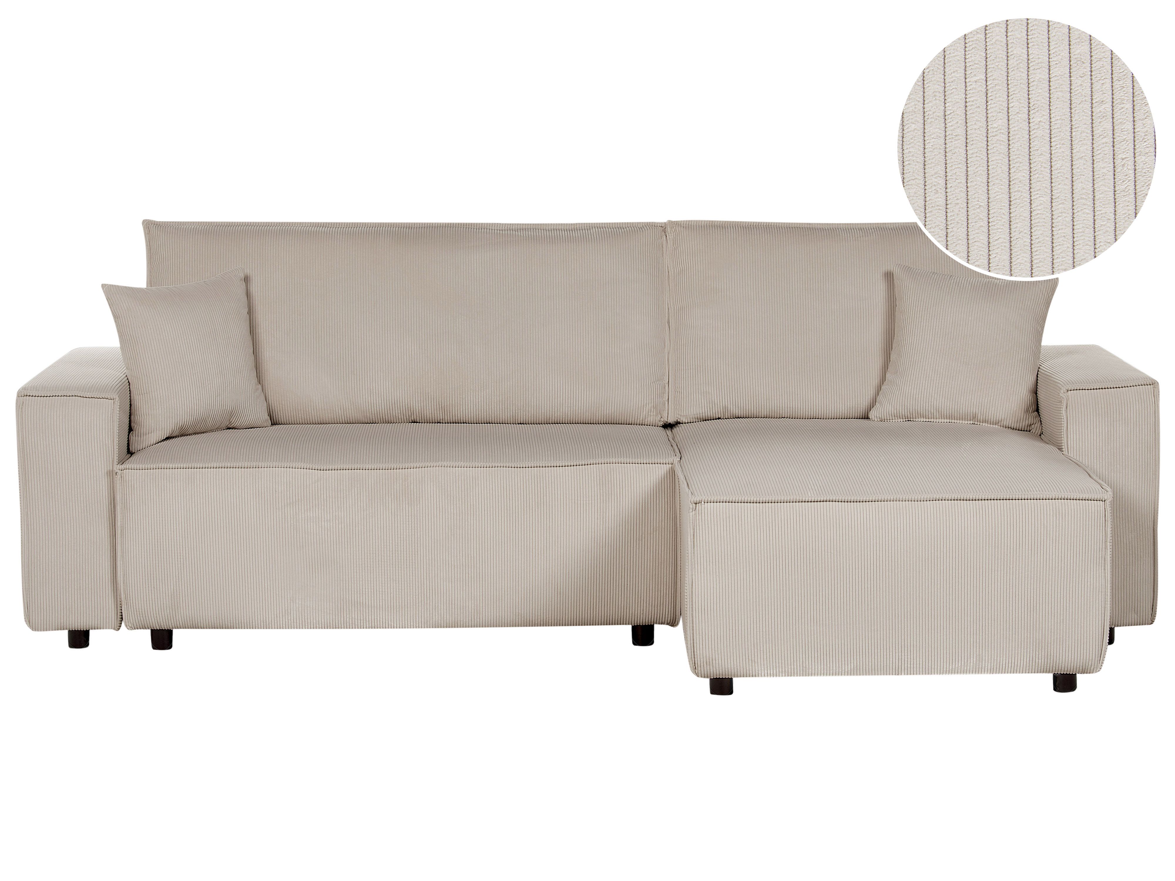 Corner Sofa Bed 3 Seater ABACKA Corduroy Beige Left Hand