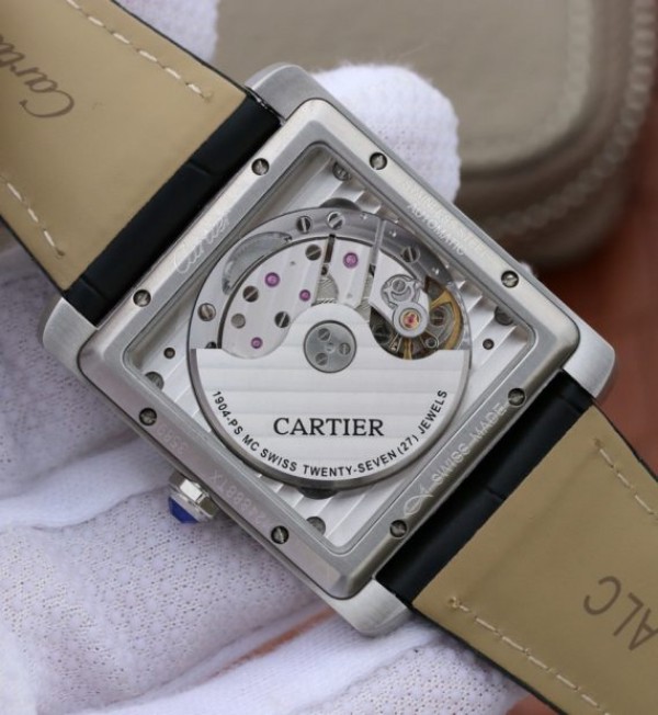 Replica Cartier Tank MC SS Black Dial Diamonds Bezel Leather Strap - Top club