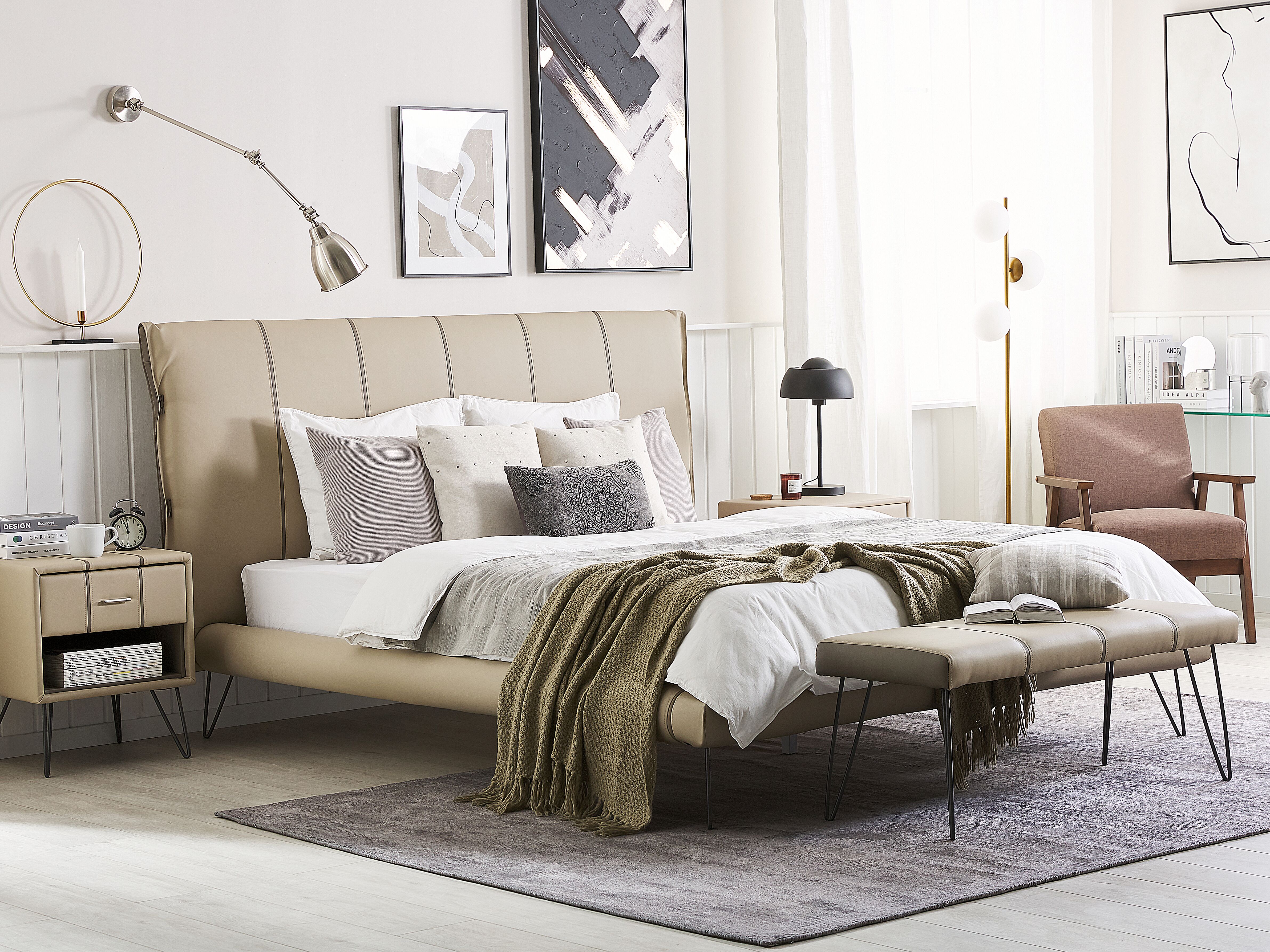 Bed Faux Leather BETIN 180 x 200 cm (EU Super King) Sand Beige