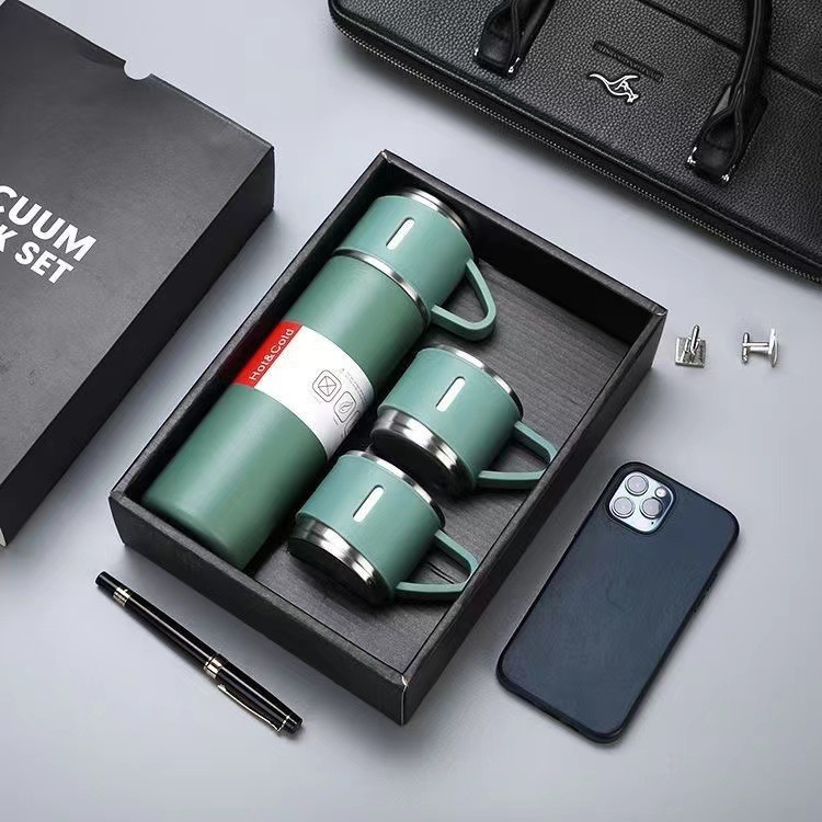Stainless Steel Thermos Cup Three Lids 500ml Large Business Gift Set Household Vacuum Insulated BPA Free 12-24hr