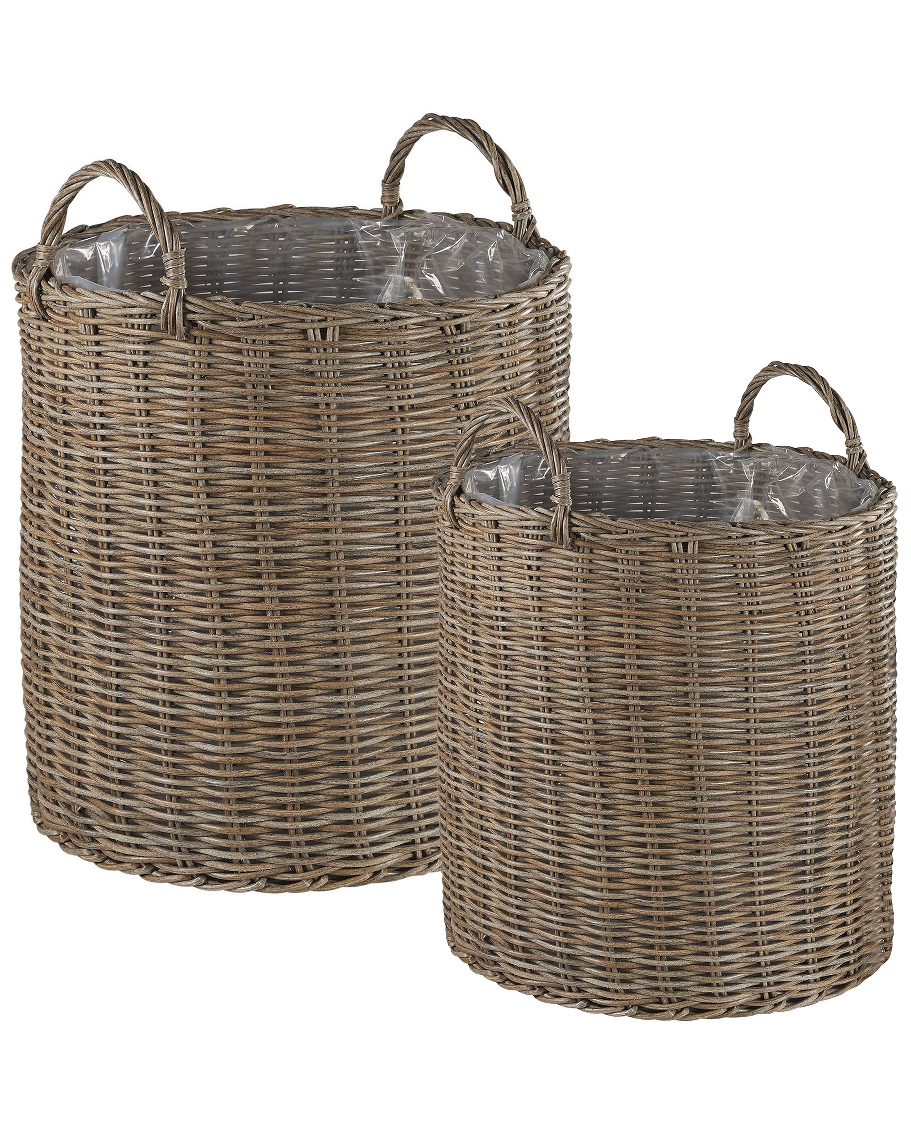 Set of 2 Wicker Planters BITOLA PE Rattan 40/48 cm Brown