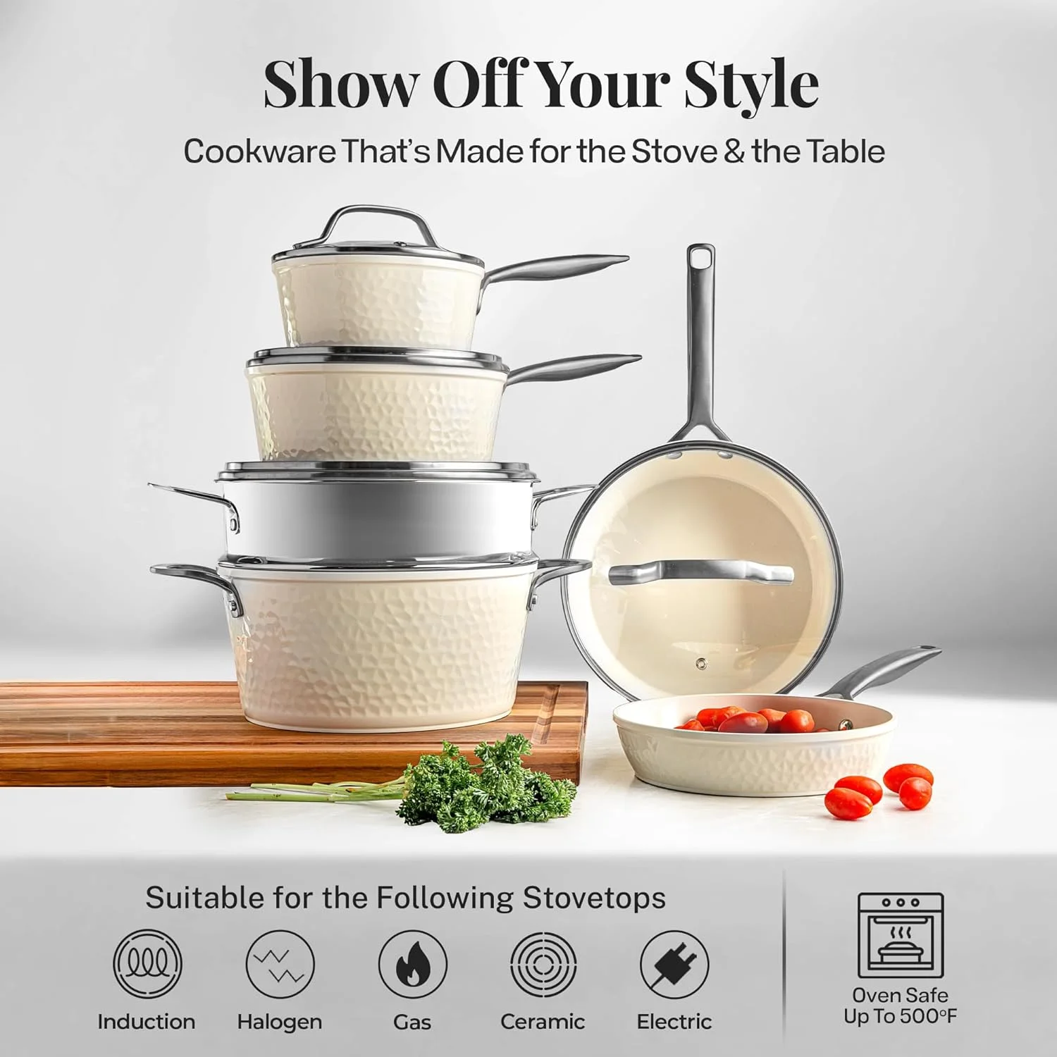 Gotham Steel Hammered 20 Pc Ceramic Cookware Set Nonstick, Induction Pots and Pans Set, Non Toxic Cookware Sets, Oven & Dishwasher Safe - Copper - Image 17
