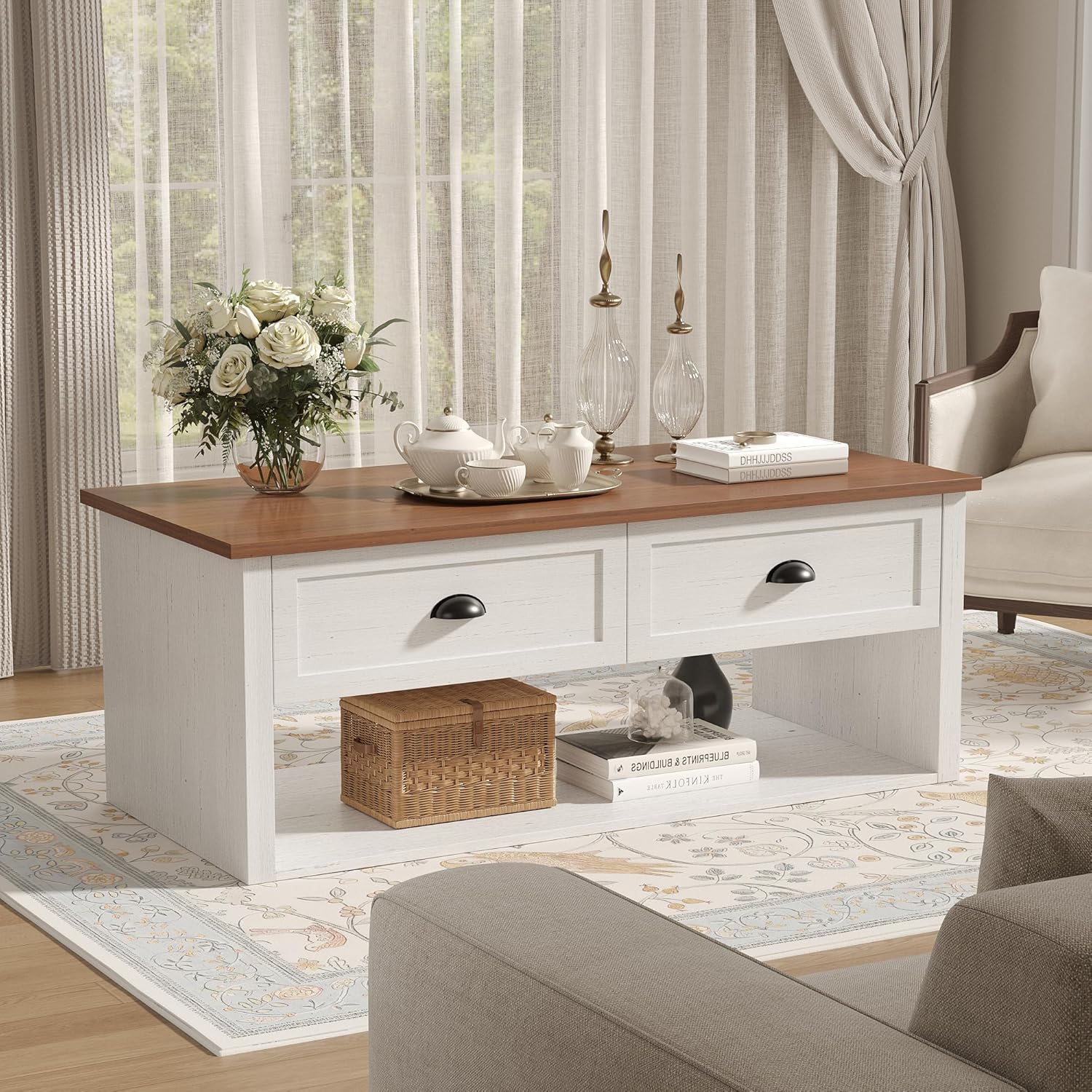 Farmhouse Coffee Table with Storage,62.6