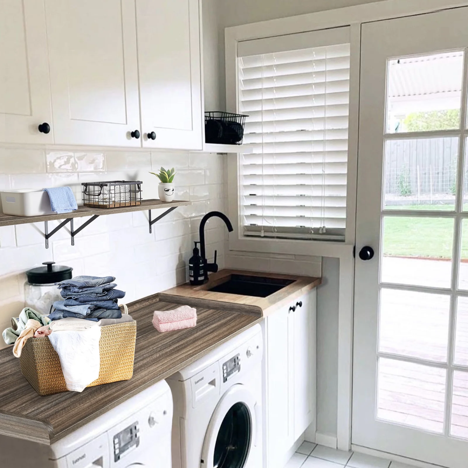 Kaboon Washer Dryer Countertop with Edge Rails, 27.5" x 54", Light Walnut - Image 42