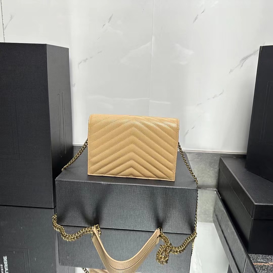 YSL Chain Shoulder Bag- Beige Leather & Gold Hardware1:1High-quality replica