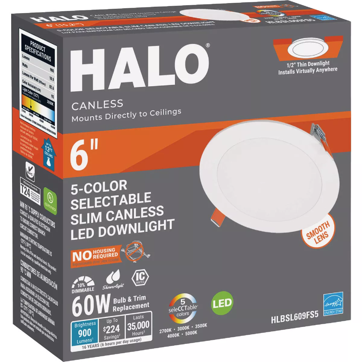 Halo 6 In. 900 Lm. 5CCT Canless Integrated LED Light Fixture