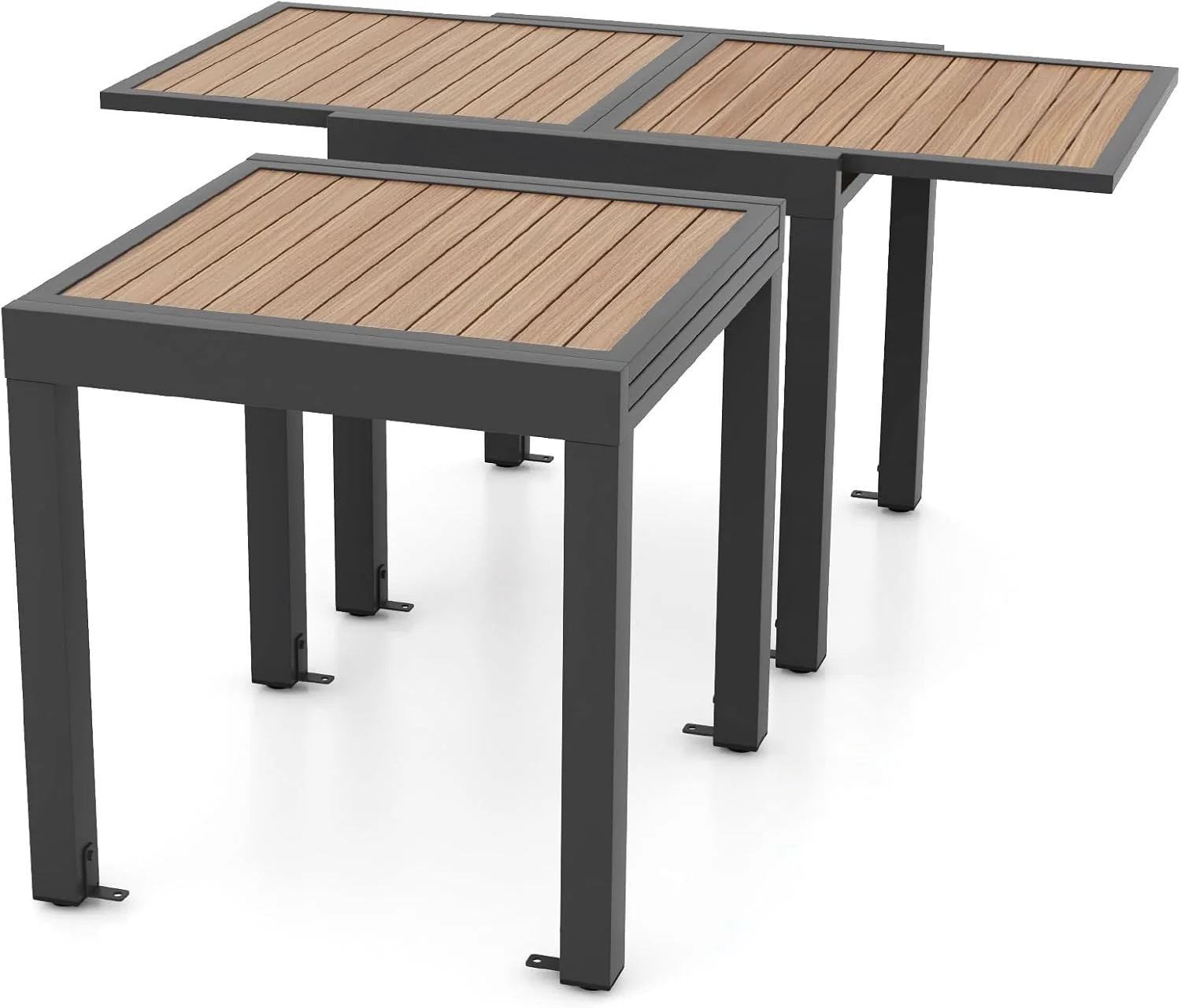 Extendable Outdoor Dining Table, Aluminum Frame, Dark Grey, Slatted Top - 80D x 160W x 75H Centimetres Extendable Outdoor Dining Table, Aluminum Frame, Dark Grey, Slatted Top - 80D x 160W x 75H Centimetres