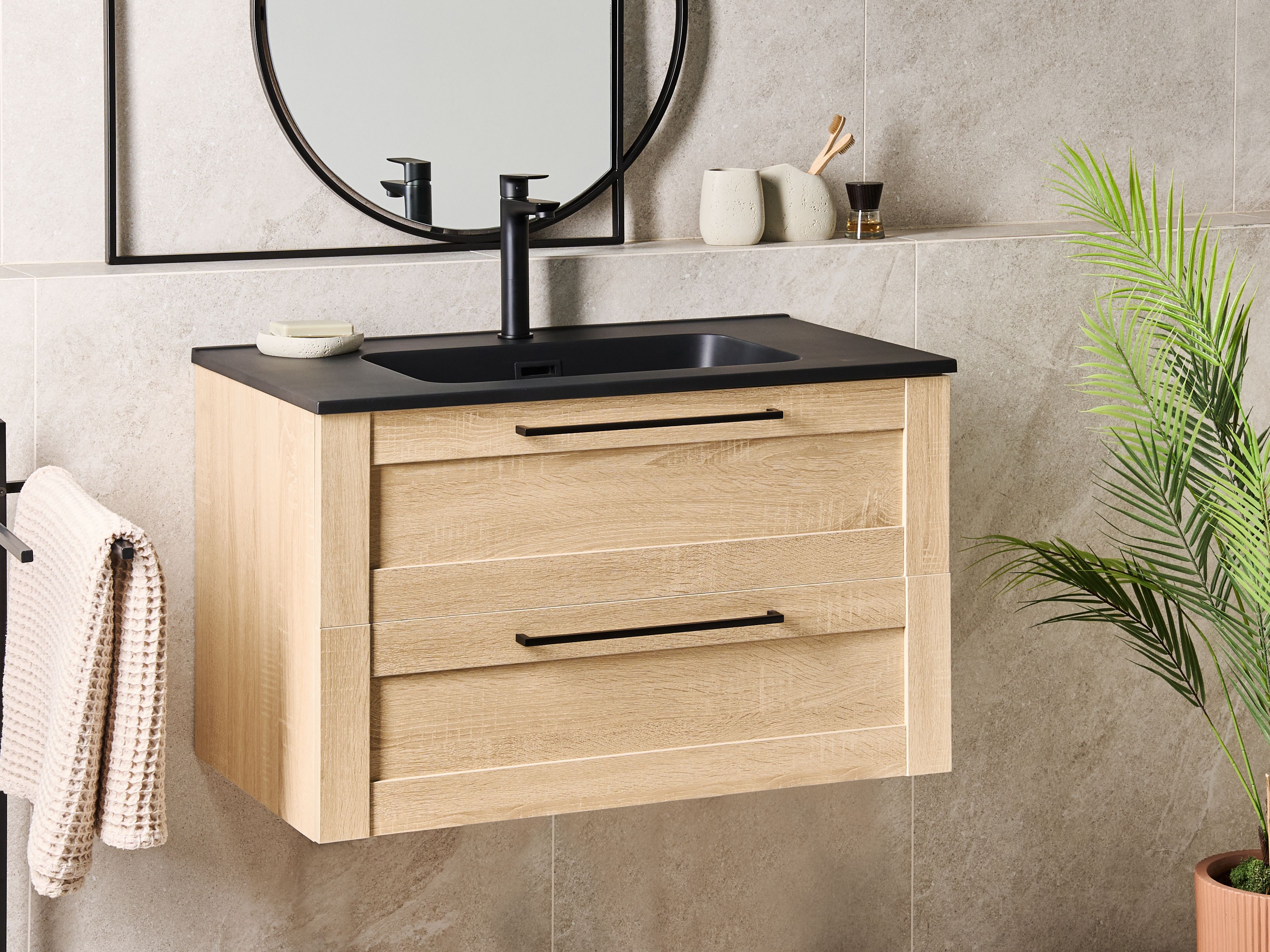 Wall Mounted Vanity Unit with Basin TARIJA Light Brown