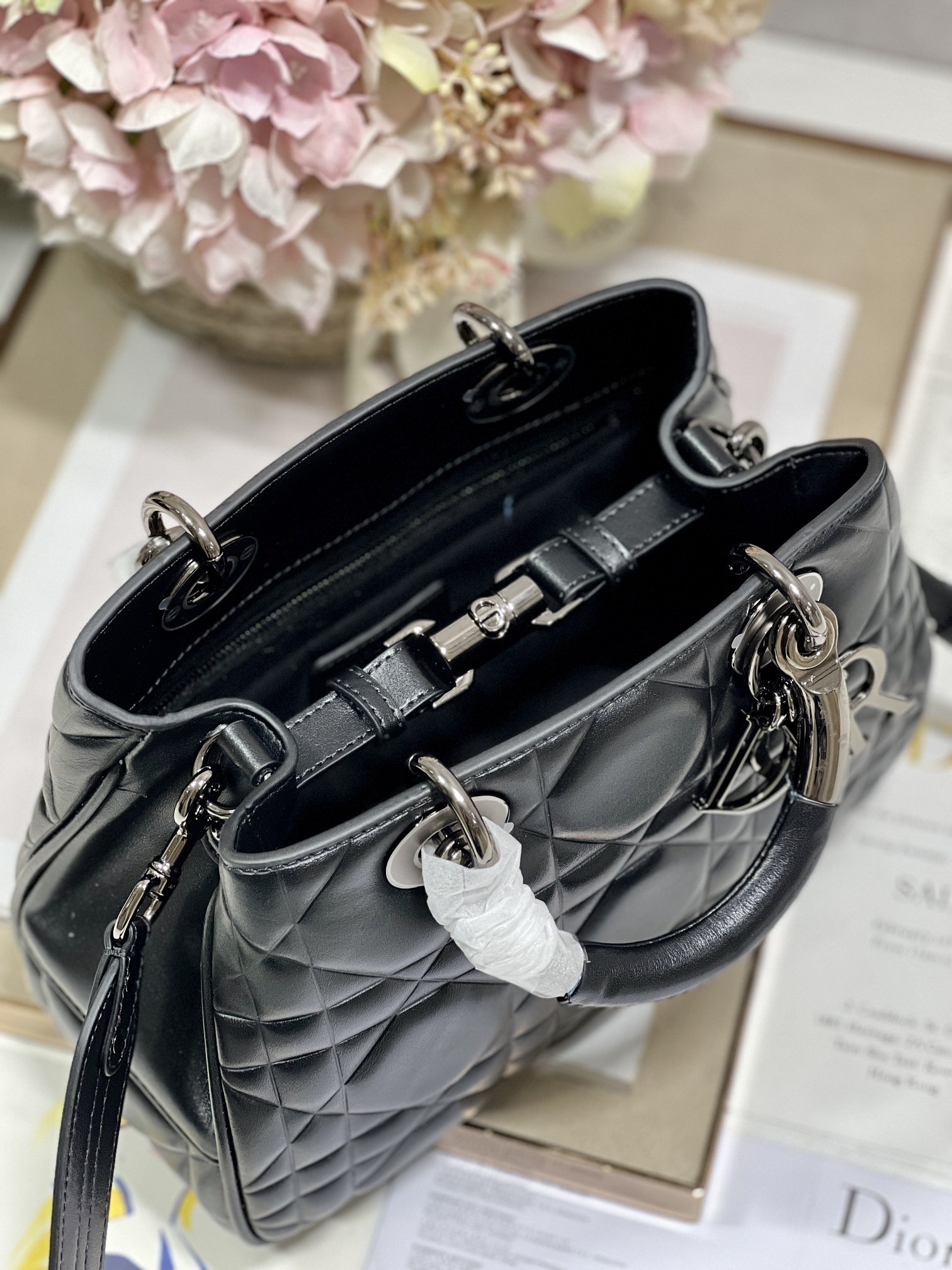 The Medium Lady 95.22 Bag With Black Tone Hardware Black/White/Grey For Women 9.5in/ 24cm1:1High-quality replica