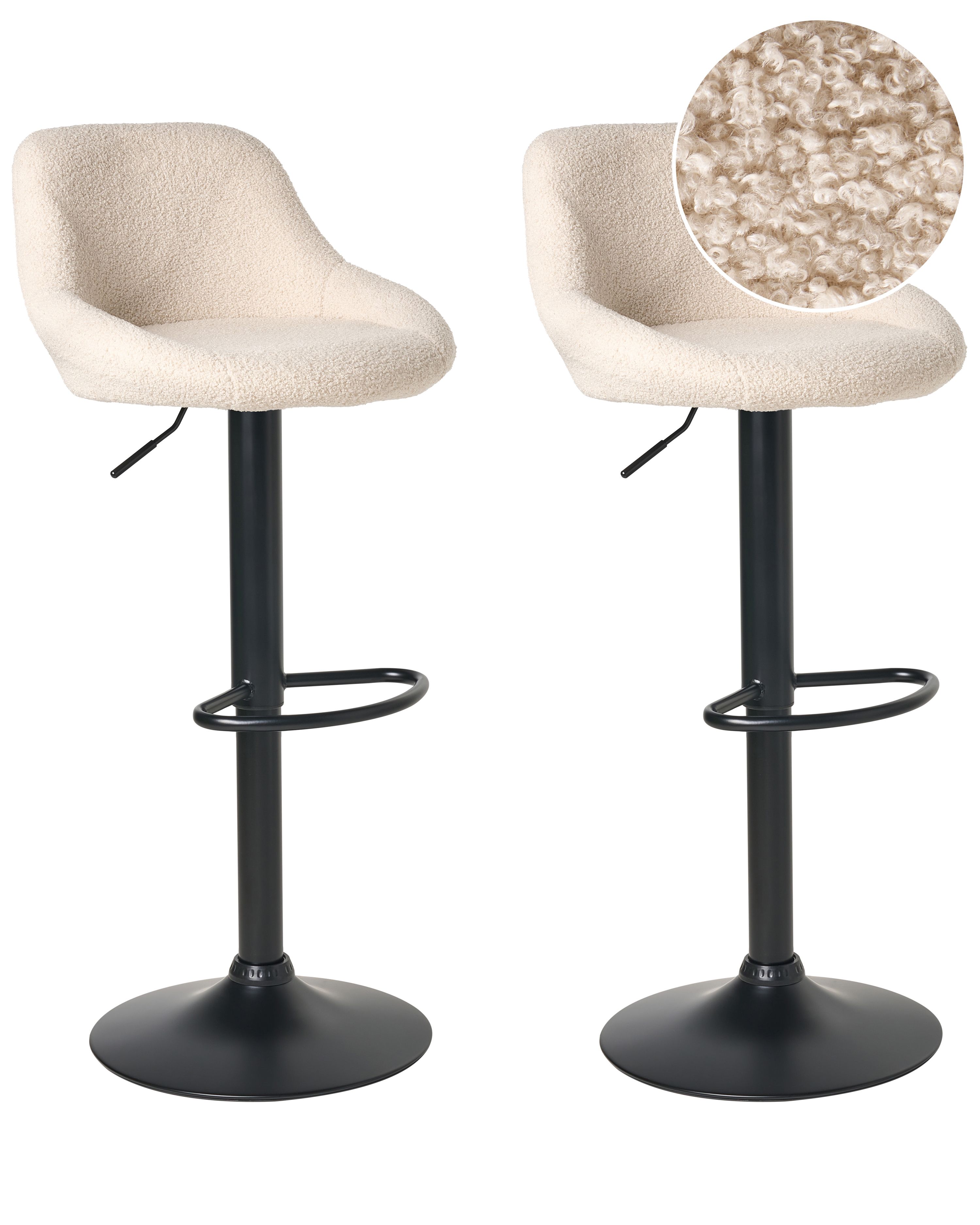 Set of 2 Bar Stools MEDULIN Boucle Swivel Light Beige