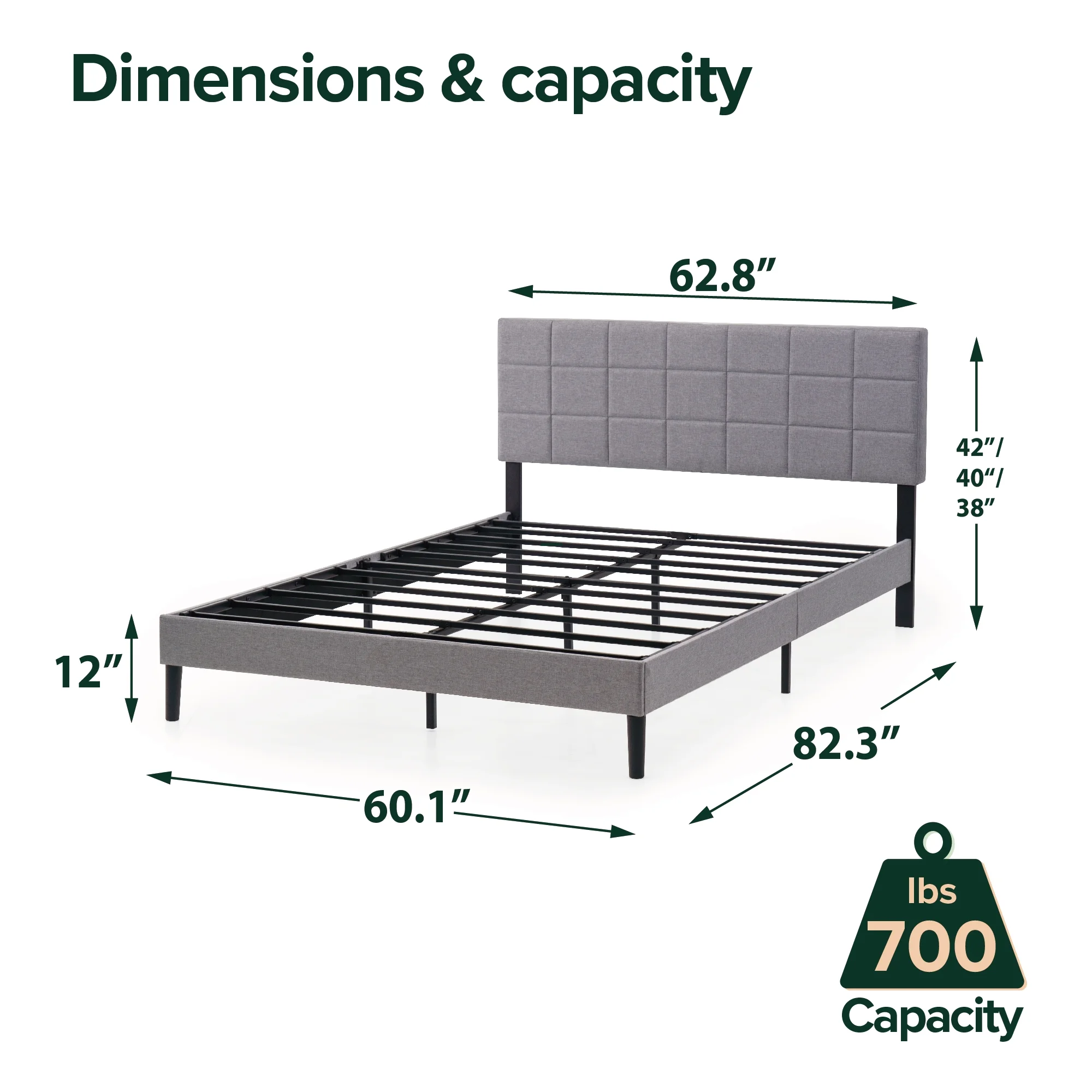 Mainstays Upholstered Platform Bed, No Box Spring Needed, Gray, Queen - Image 7