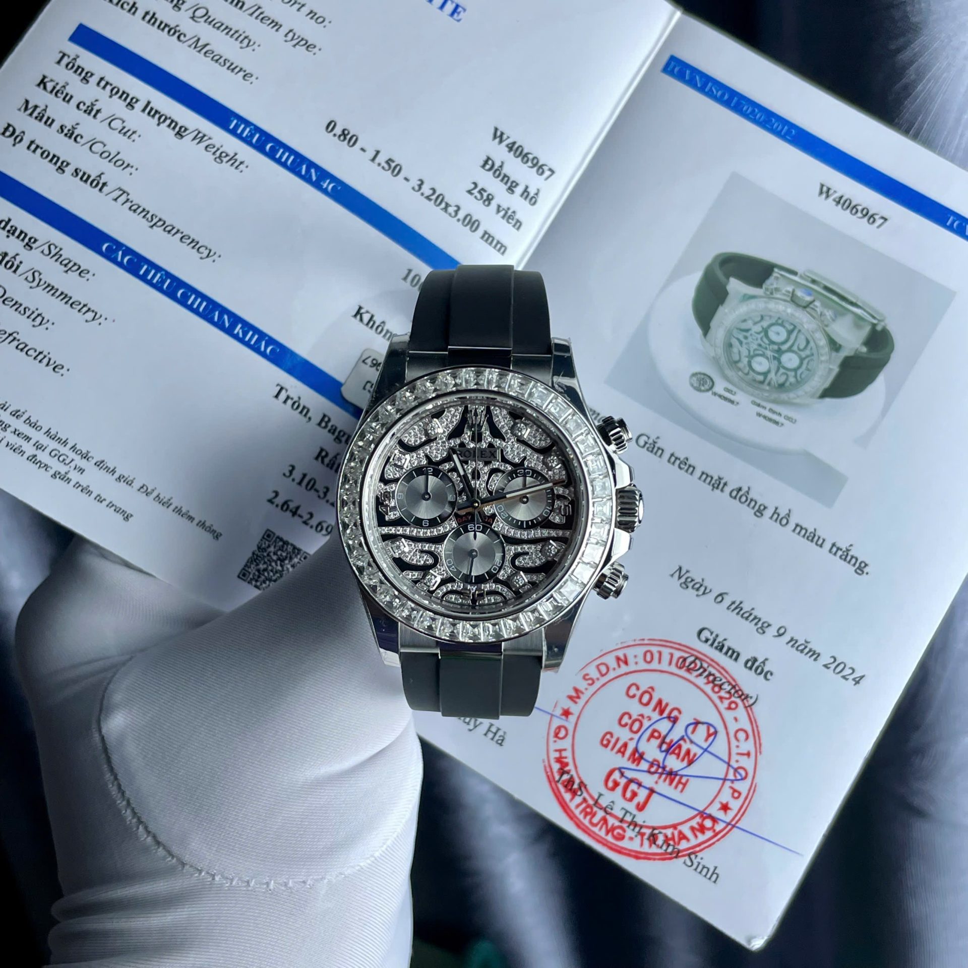 Rolex Cosmograph Daytona Eye Of The Tiger Replica Watch Custom Moissanite Baguette Diamonds 40mm - Elite Watch Atelier