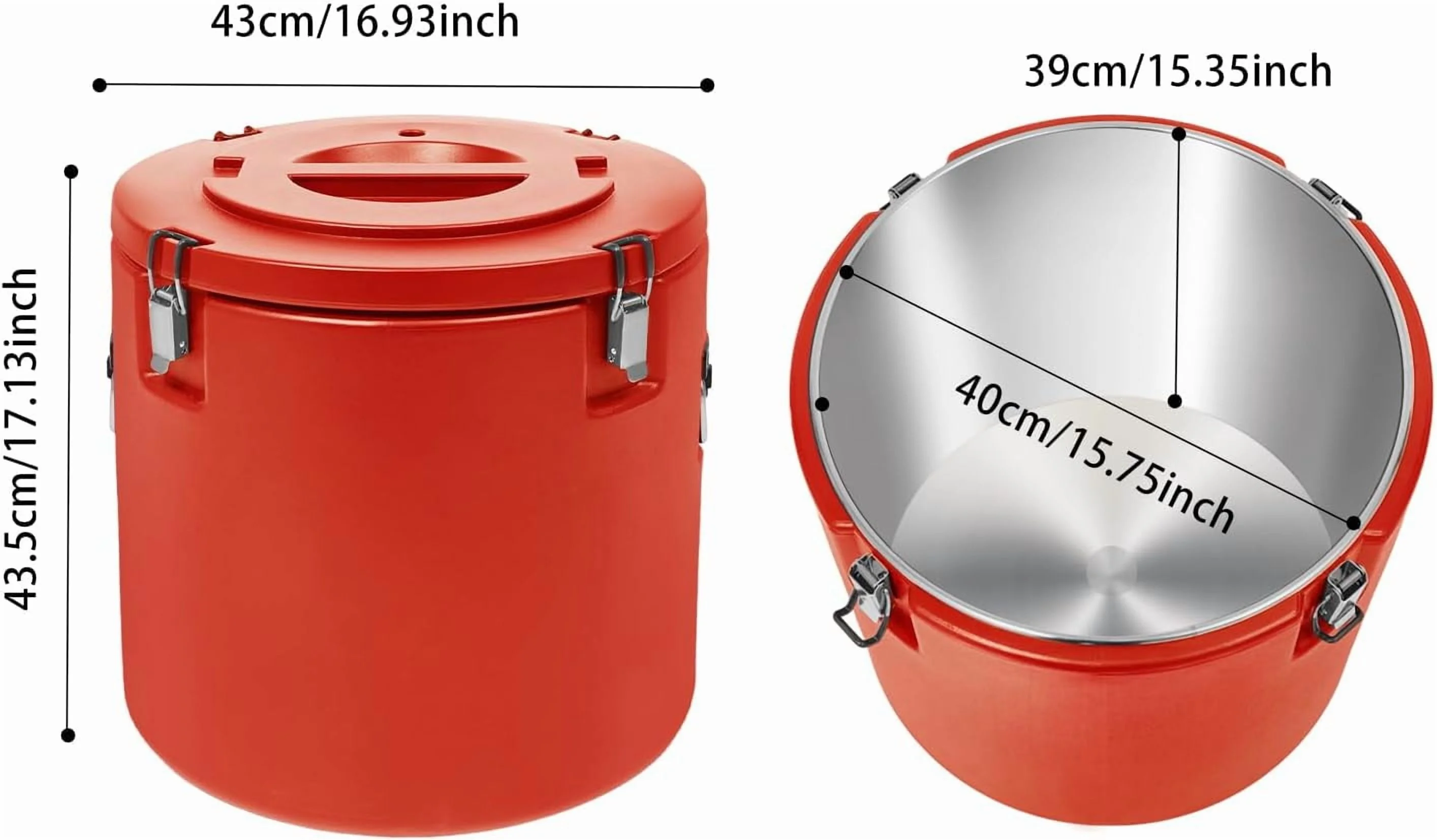 Insulated Soup Carrier Coolers,  2.5 Gallon Food Warmer/Coolers Box for Food Storage, Large Stainless Steel Leakproof Lid Insulated Soup Container (Red)