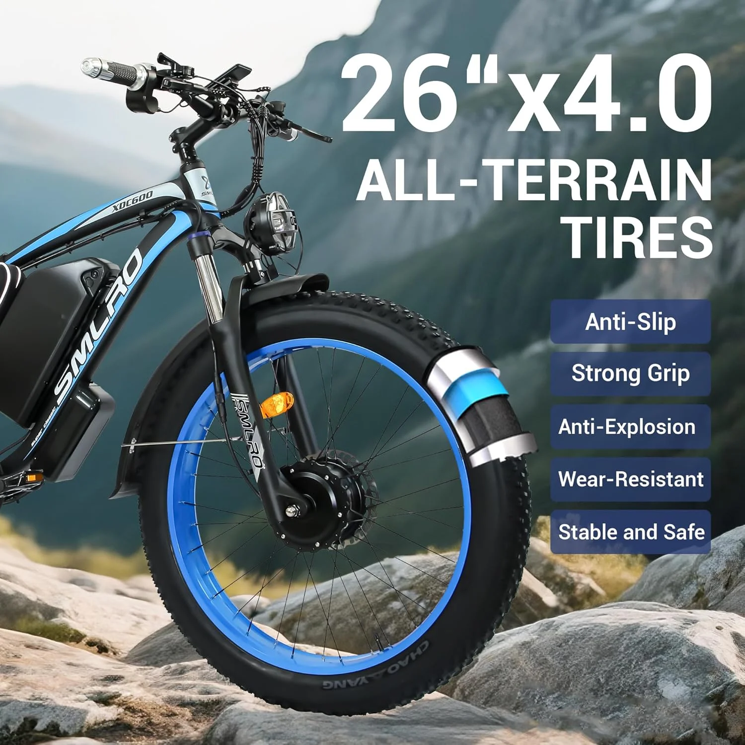 3000W Peak Dual Motor Ebike, 52V 30AH Battery Electric Bike for Adults, 7-Speed 40MPH AWD Ebike Mountain Snow E-Bike with 26" x 4.0 Fat Tire MTB Hydraulic Disc Brake for Off-Road Snow - Image 4