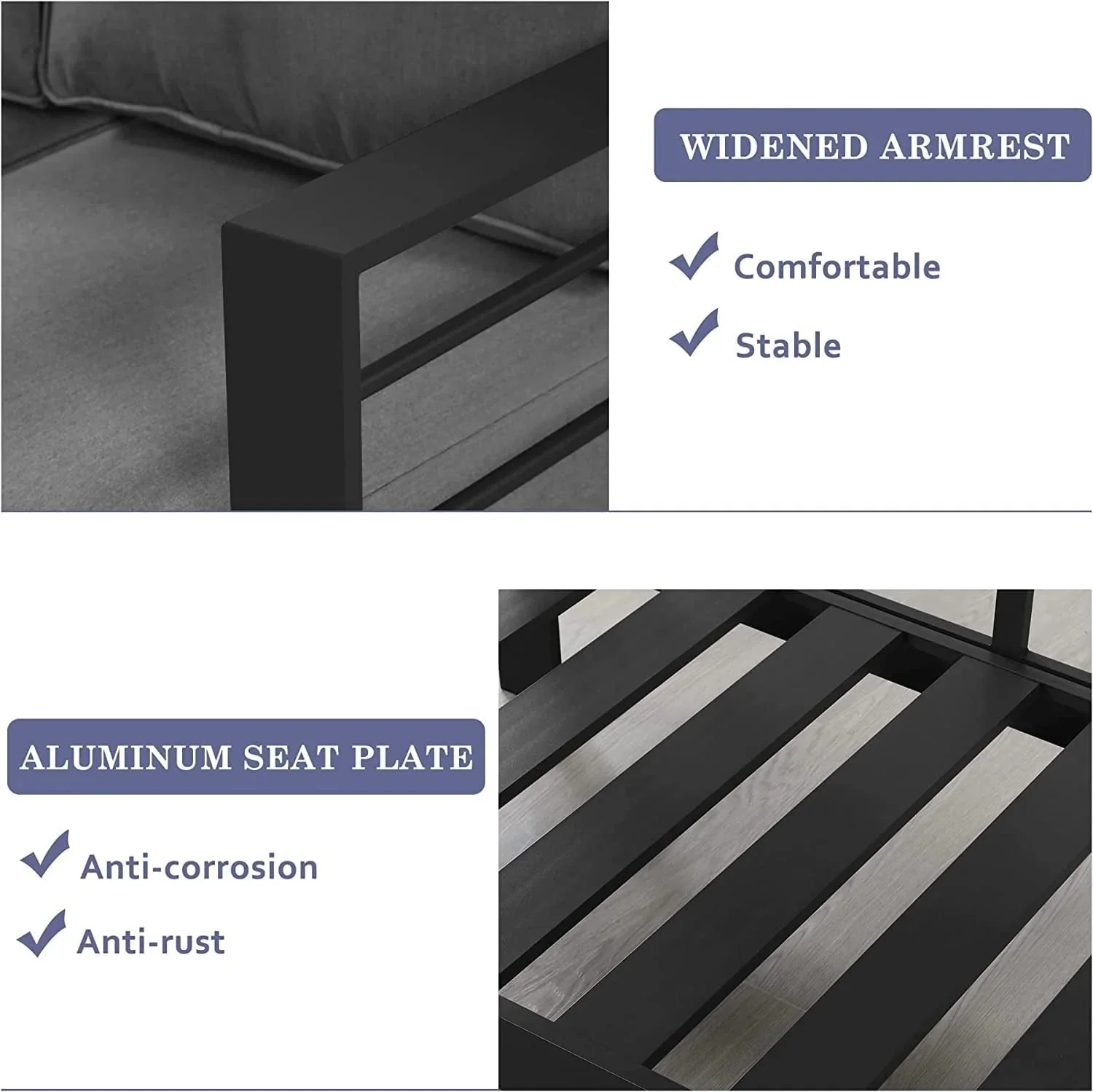 Superjoe Outdoor Patio Sofa 3 Seats Gray Aluminum With Dark Grey Cushions - Image 5 Superjoe Outdoor Patio Sofa 3 Seats Gray Aluminum With Dark Grey Cushions - Image 5