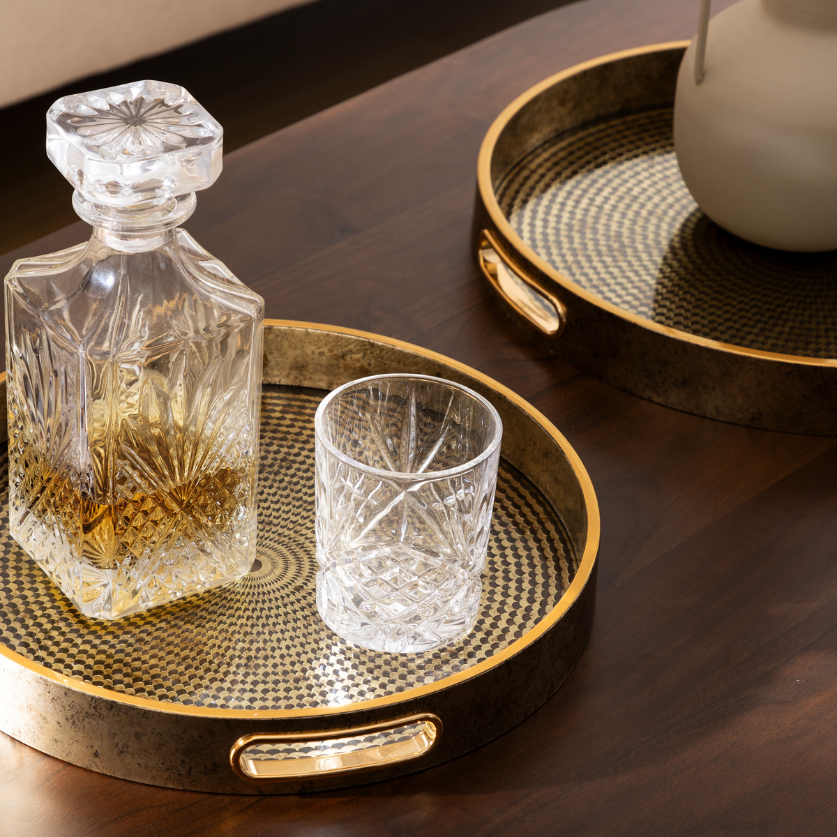 Set of 2 trays "Elya" Gilt, D.31/35 cm