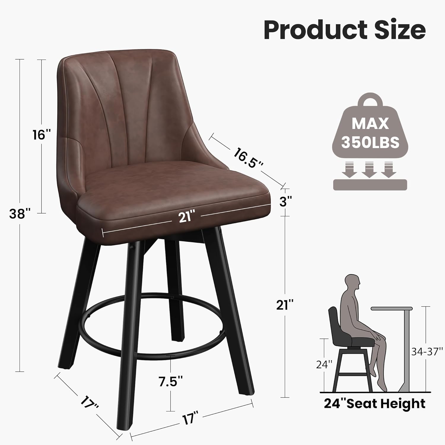Counter Height Swivel Bar Stool, 24