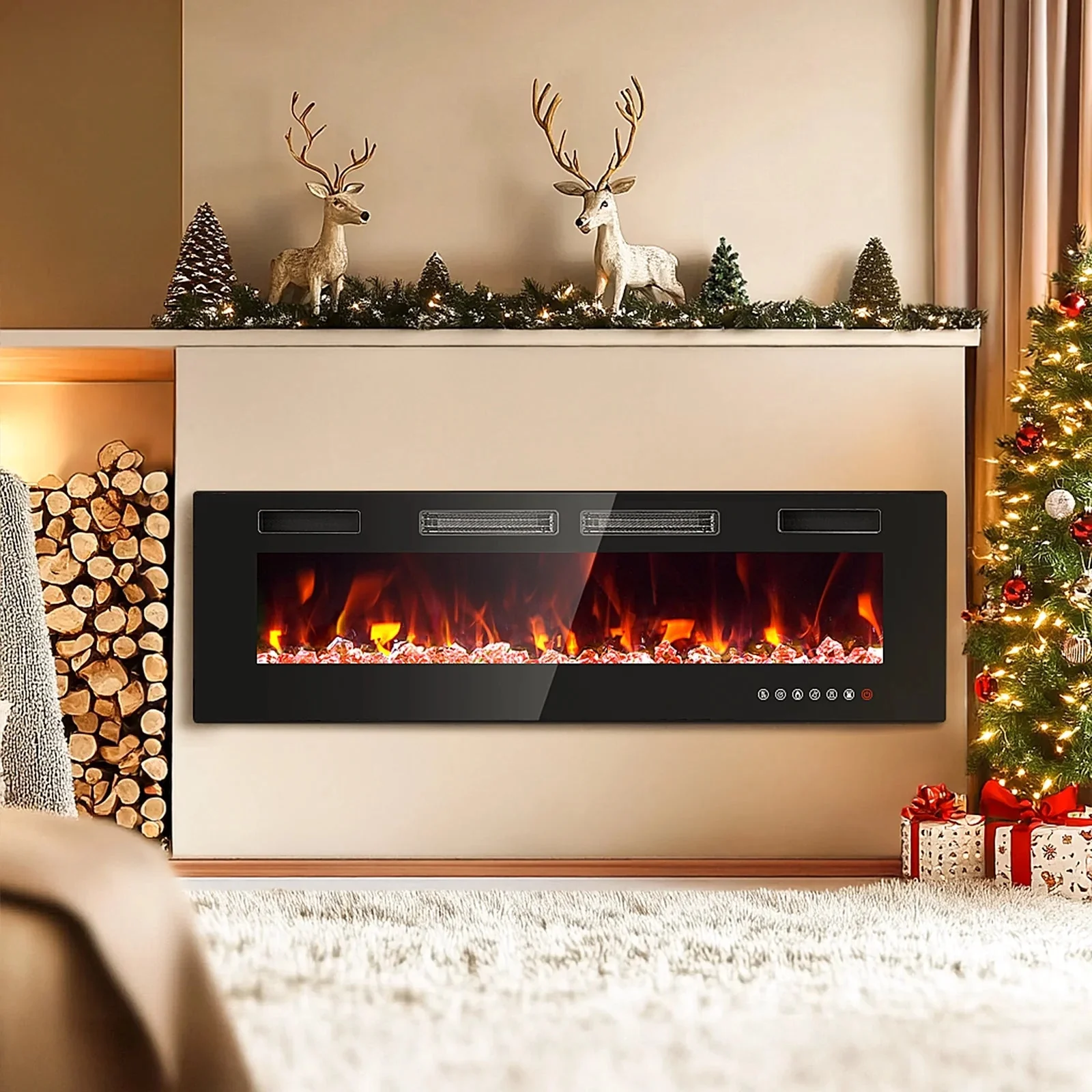 Dovov Wall Mounted Electric Fireplace Heater, 50 inch, Black, 750/1500W