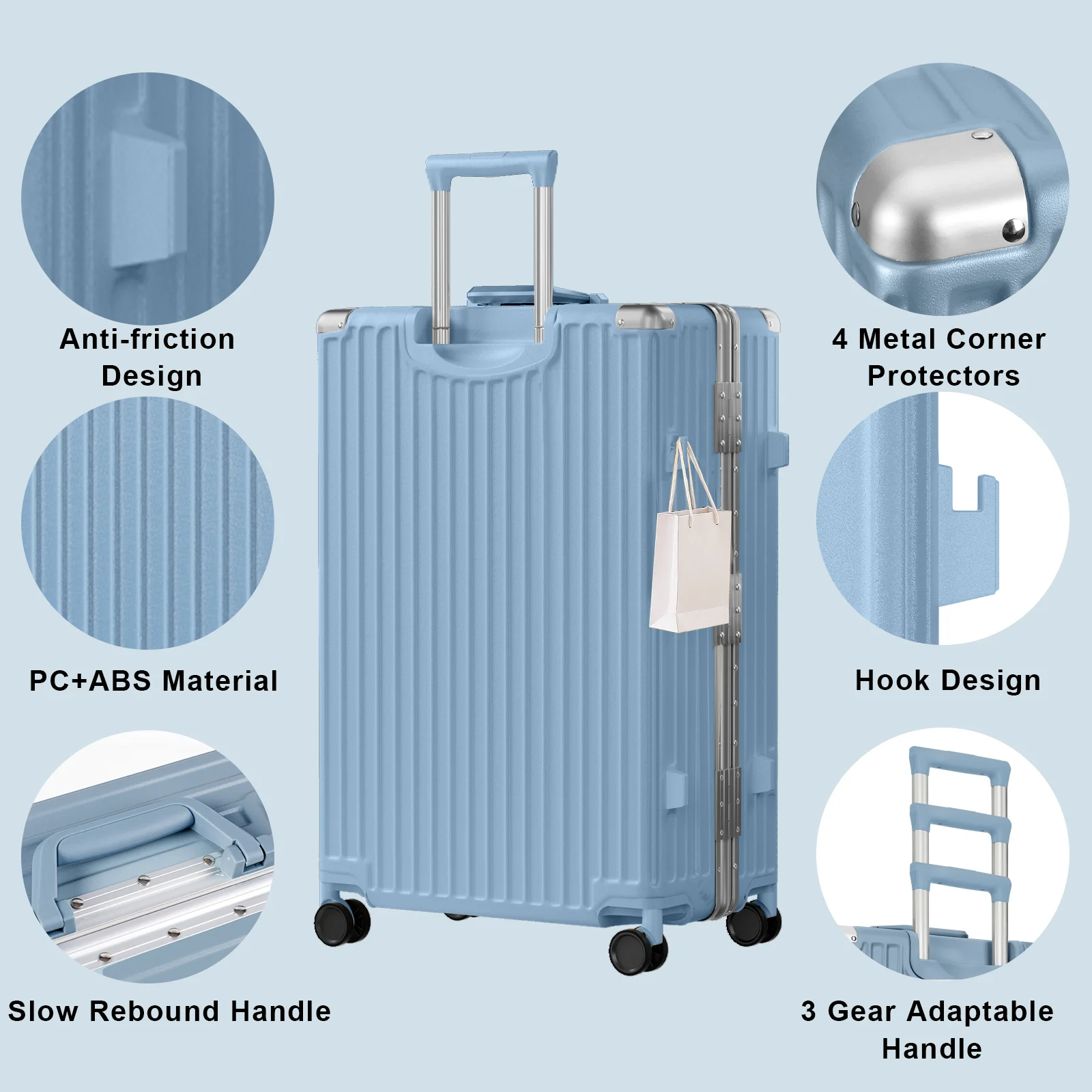 Luggage Aluminium Frame PC ABS Hardshell Suitcase with Spinner Wheels TSA Lock Zipperless Luggage 28 inch Silver - Image 16