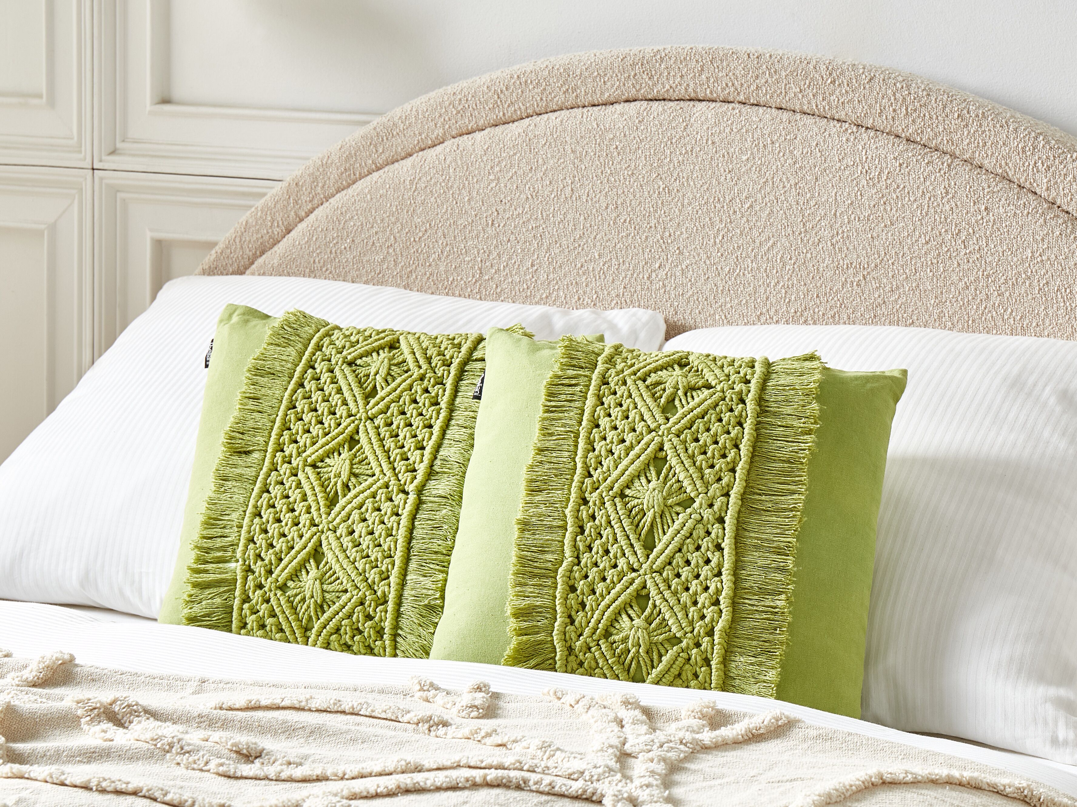Set of 2 Decorative Cushions KALAM Cotton 45 x 45 cm Green Geometric Pattern