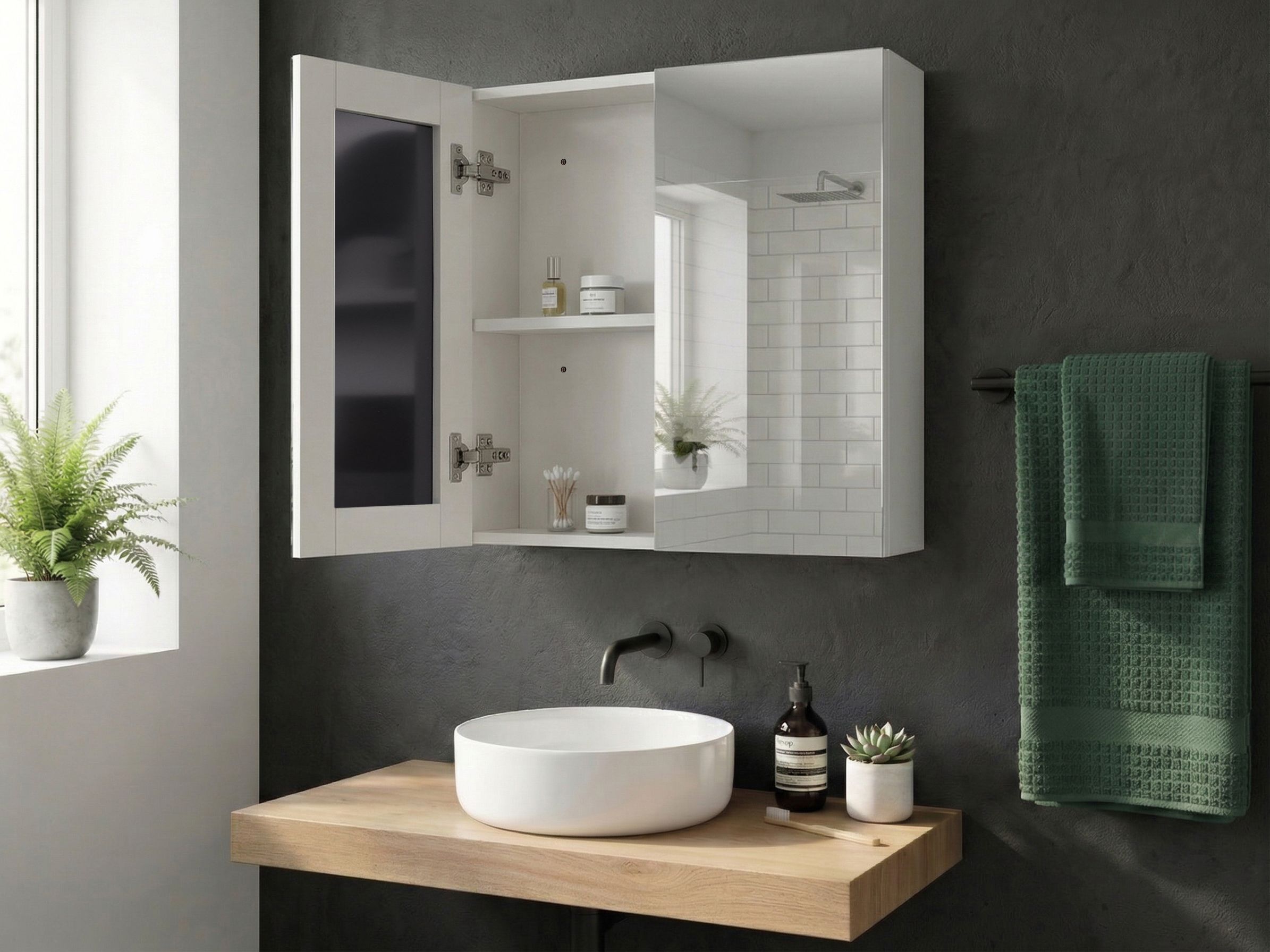 Bathroom Wall Mounted Mirror Cabinet NAVARRA 80 cm 70 cm White