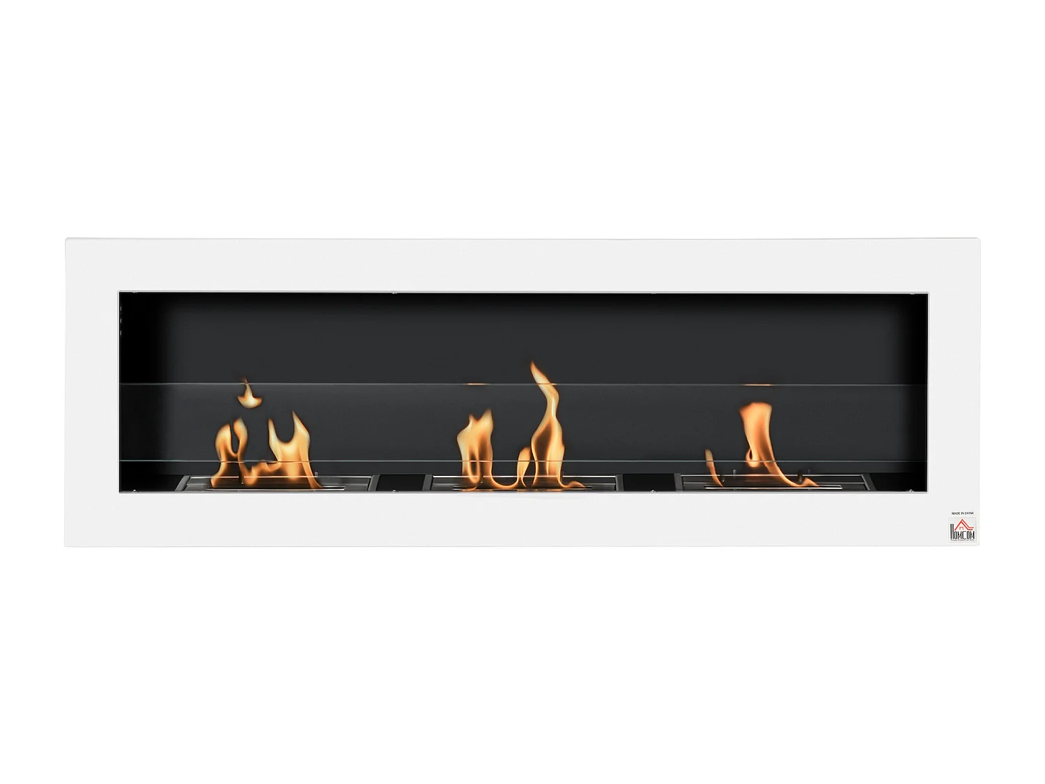 Cheminée bioéthanol murale design Bauhaus - triple brûleur 1 L - pare-feu verre trempé, kit fixation inclus - acier inox. acier dépoli blanc