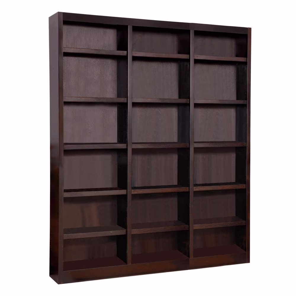 Concepts in Wood 18 Shelf Triple Wide Wood Bookcase, 84 inch Tall - Cherry Finish - Image 3