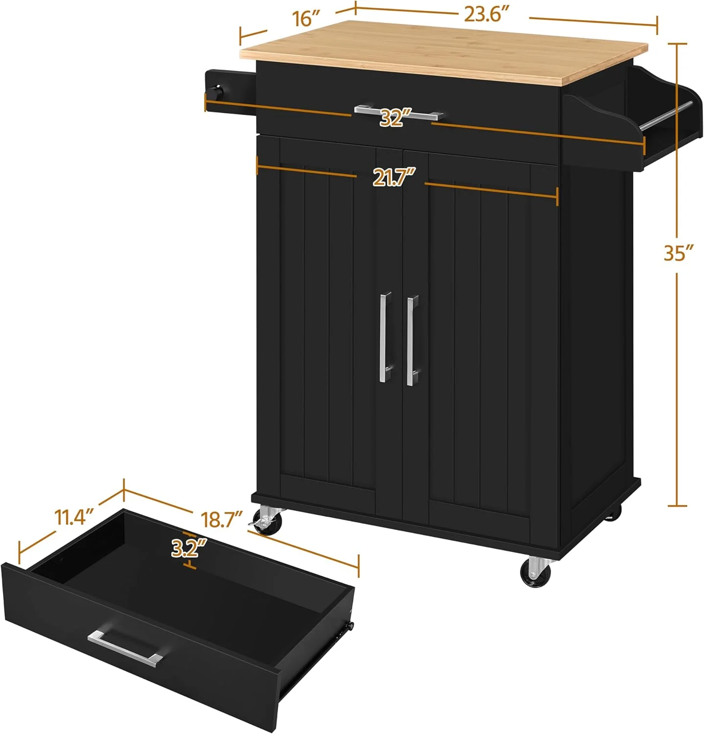 HXYHJ Kitchen Island on Wheels with Storage Cabinet, Rolling Kitchen Cart with Bamboo Top & Drawer & Spice Rack Towel Bar, Microwave Stand Cart for Kitchen/Dining Room, Black - Image 4