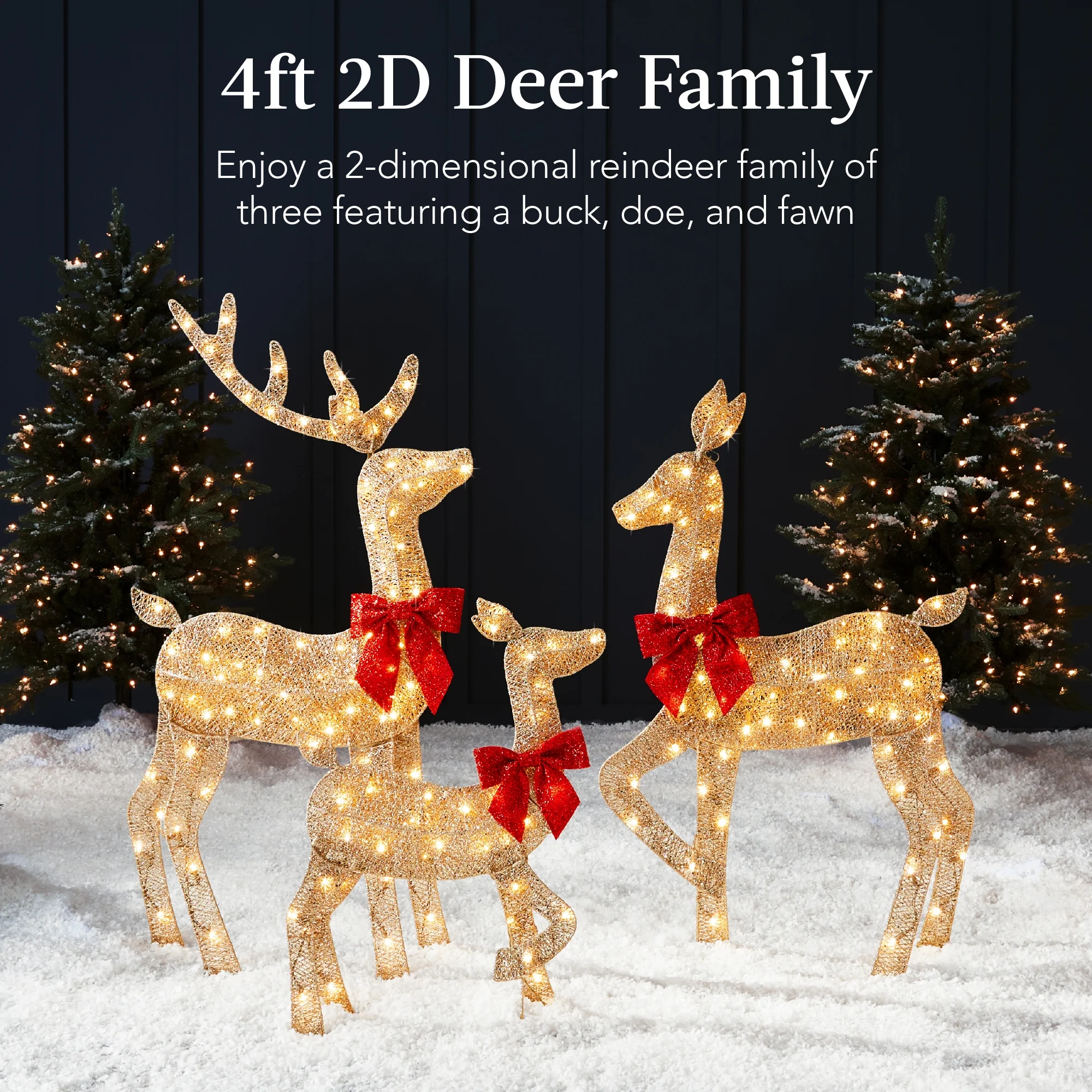 Best Choice Products 3-Piece 2D Deer Family Set, Lighted Christmas Outdoor Decoration w/ 175 Lights, Stakes - Gold