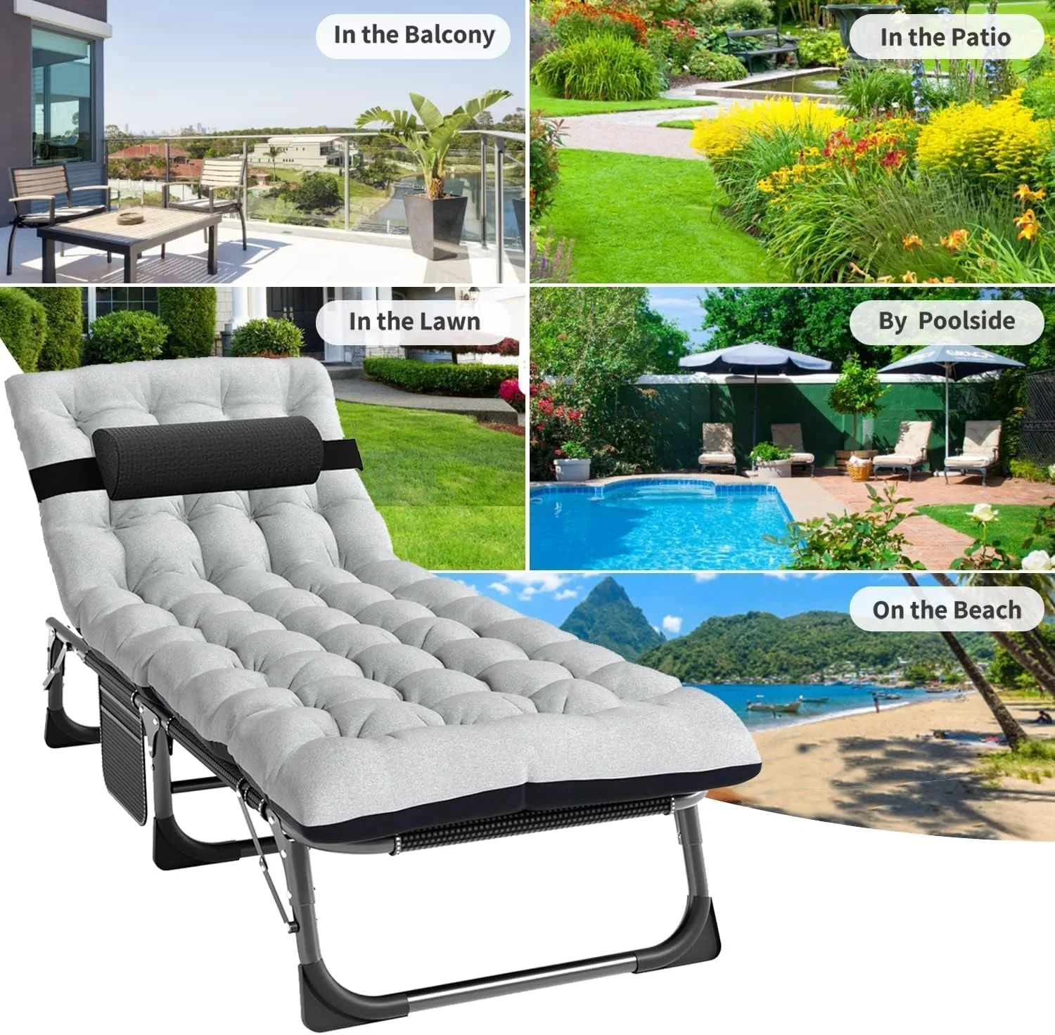 Slsy 5-Position Adjustable Folding Lounge Chair And Cot - 75.2" x 25.6" x 11.8" - Image 91 Slsy 5-Position Adjustable Folding Lounge Chair And Cot - 75.2" x 25.6" x 11.8" - Image 91
