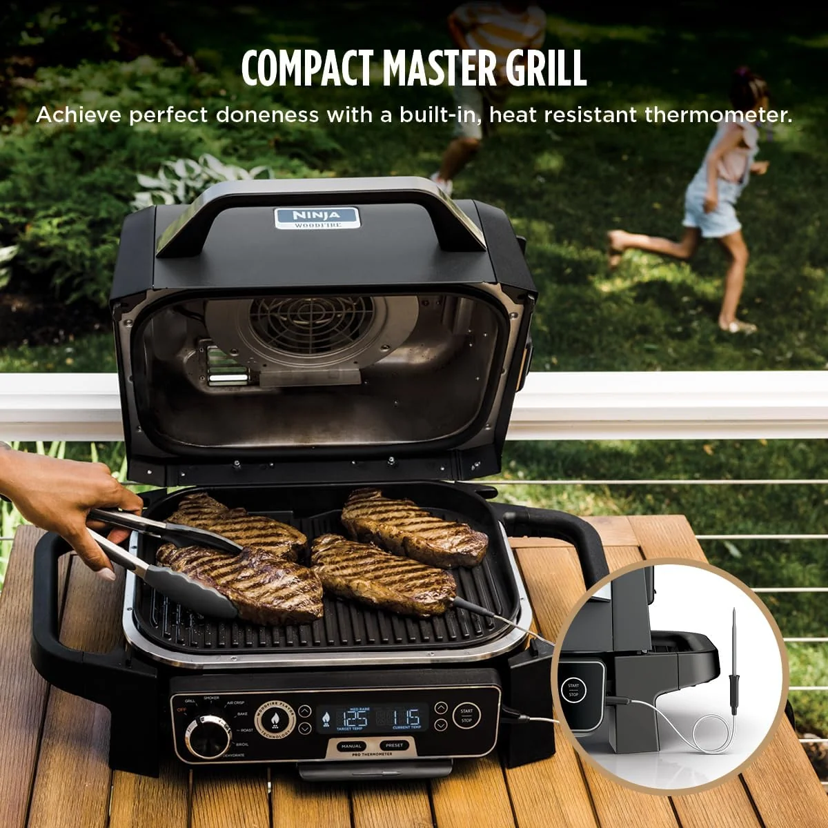 Ninja Woodfire Pro Outdoor Grill, 7-in-1, Grey XL With Built-In Thermometer - OG751 - Image 4 Ninja Woodfire Pro Outdoor Grill, 7-in-1, Grey XL With Built-In Thermometer - OG751 - Image 4
