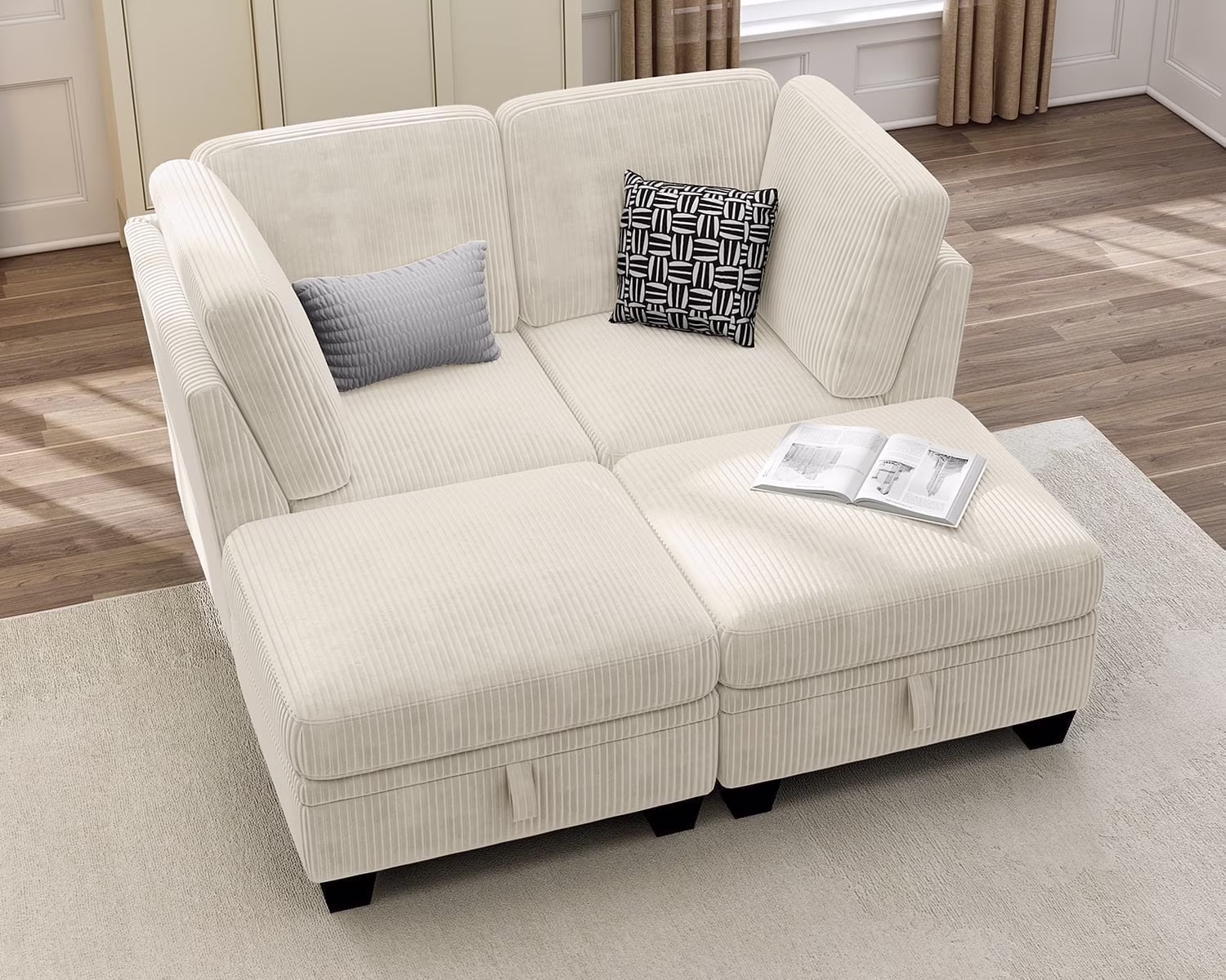 CHIC HOUSE 154.5" Sectional Sofa with Storage Ottoman Chaise, Corduroy U Shaped Sofa Convertible Sectional Couches for Living Room, 12 Seater Corner Modular Sofa with Deep Seat Throw Pillows, Green - Image 7