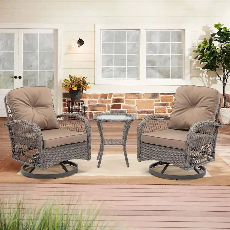 3-Piece Outdoor Swivel Rocker Conversation Set With Tempered Glass Coffee Table - Image 5 3-Piece Outdoor Swivel Rocker Conversation Set With Tempered Glass Coffee Table - Image 5