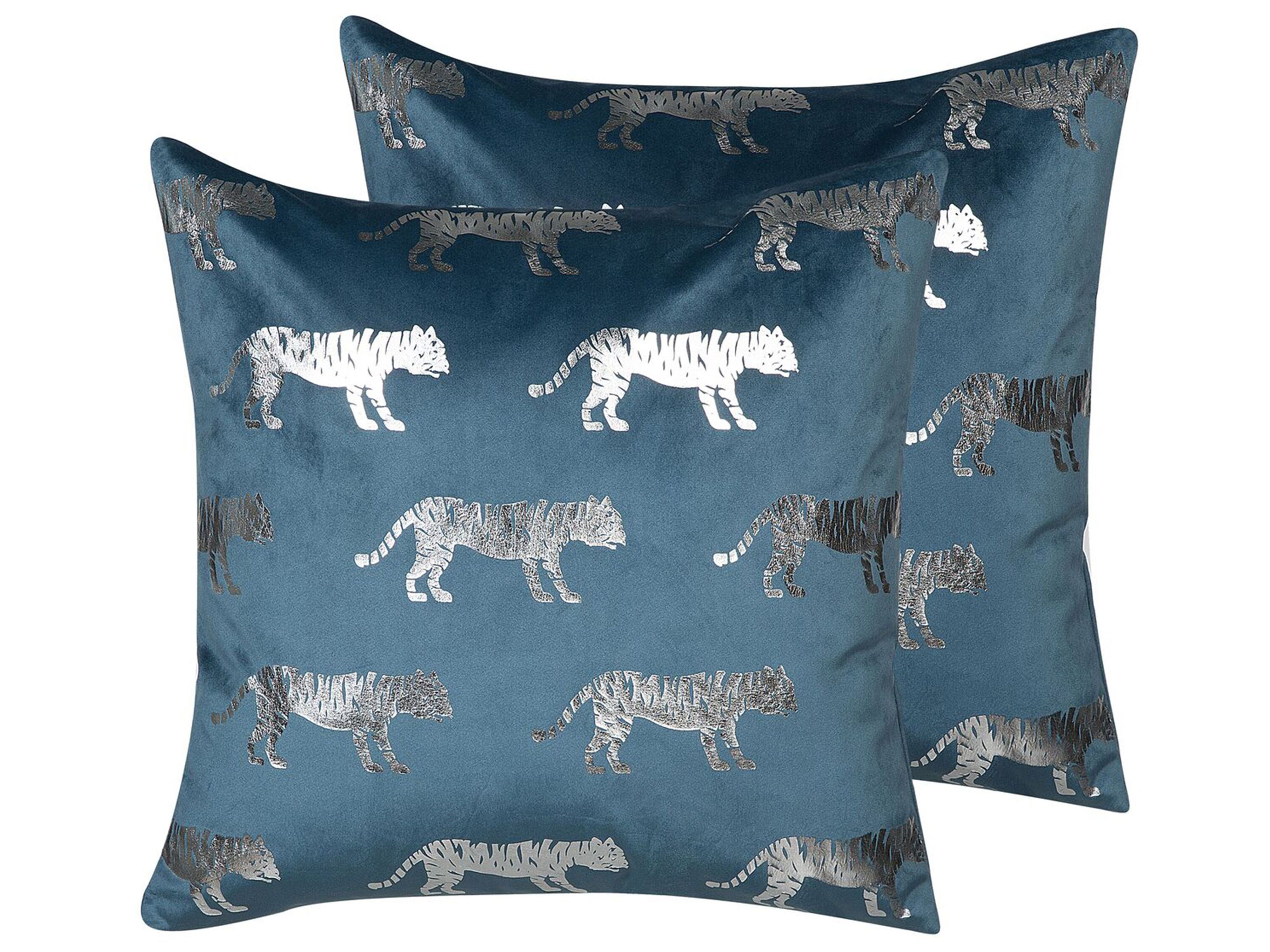 Set of 2 Decorative Cushions BLUEBELL Velvet 45 x 45 cm Blue Animal Pattern